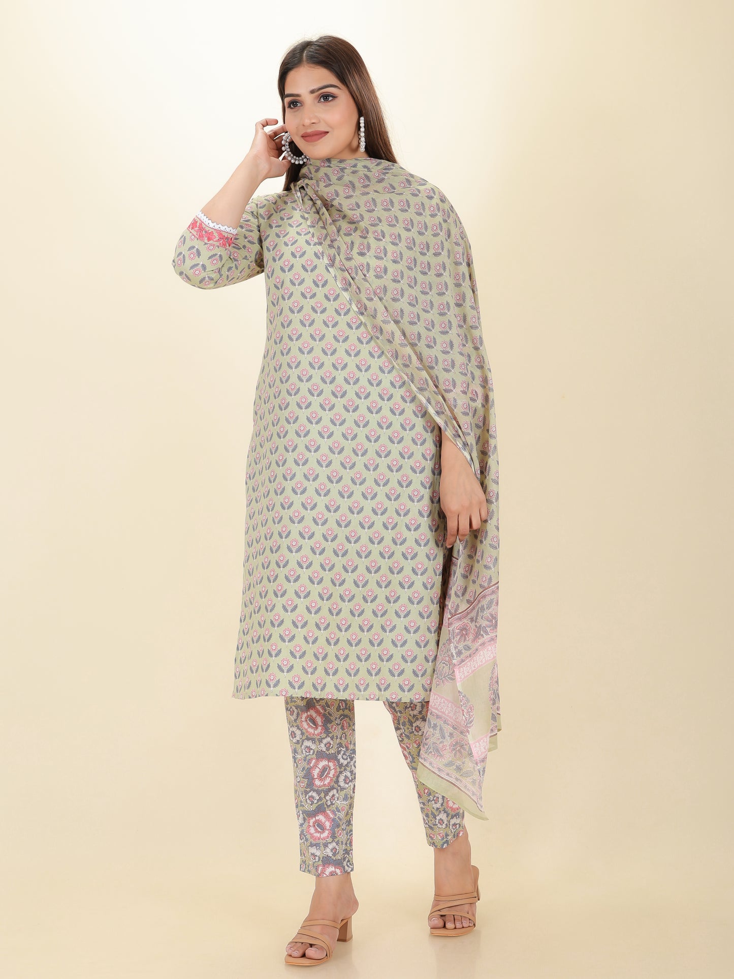 Voile Cotton Block Green Dupatta
