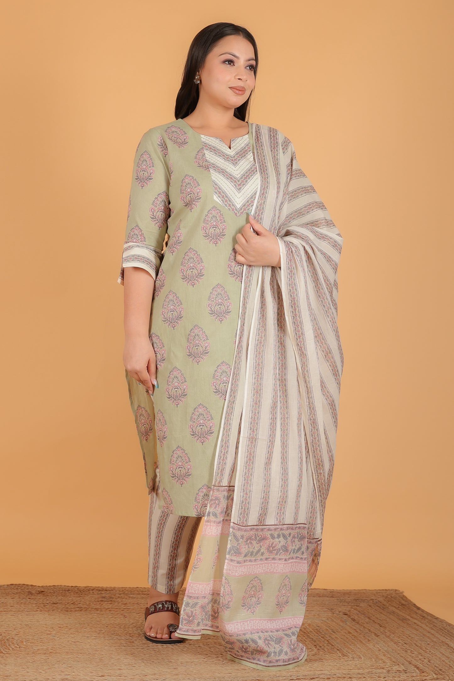 Soft Cotton Floral Green Dupatta