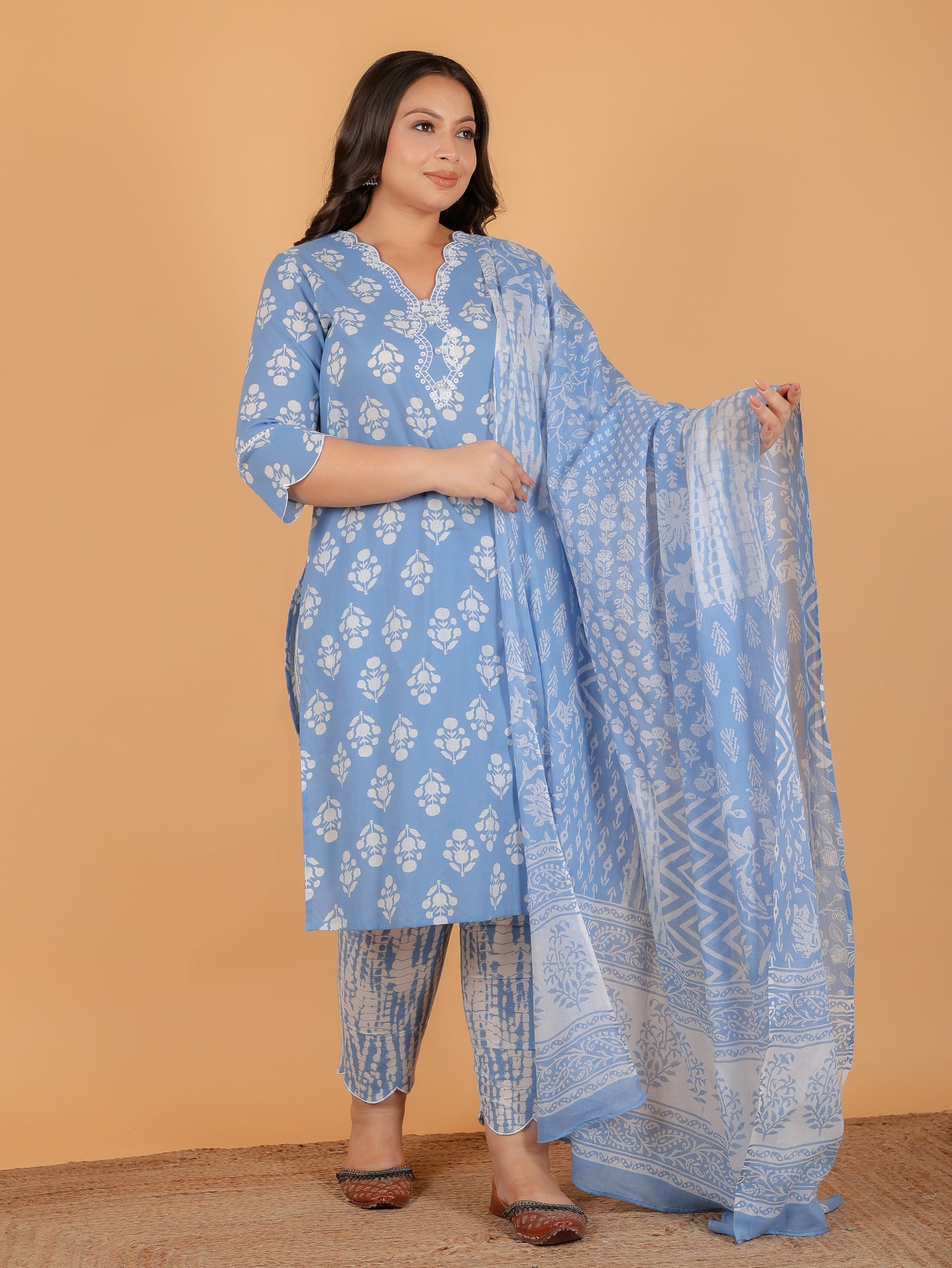 Soft Cotton Patchwork Blue Dupatta