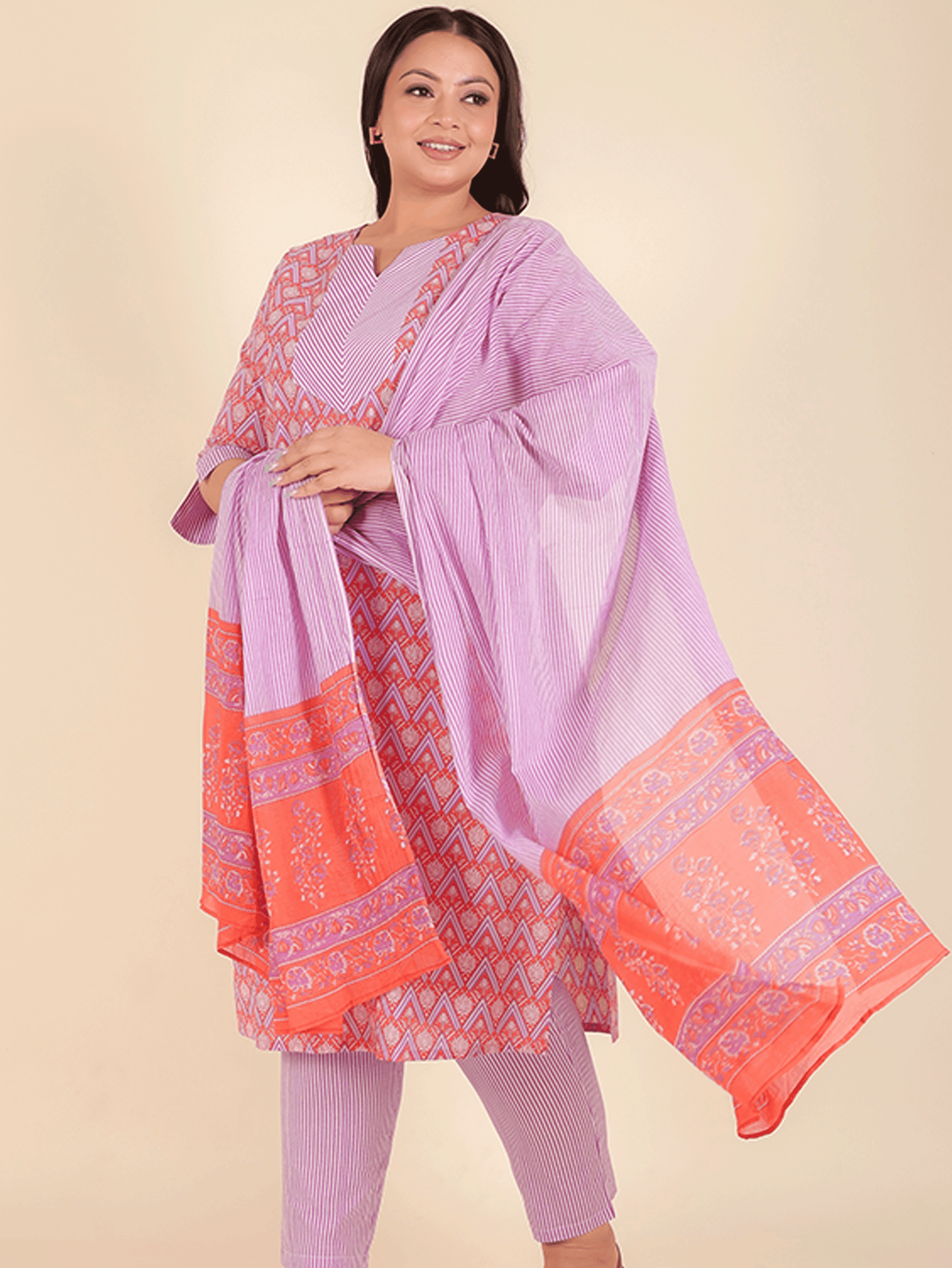 Voile Cotton Floral Orange Dupatta