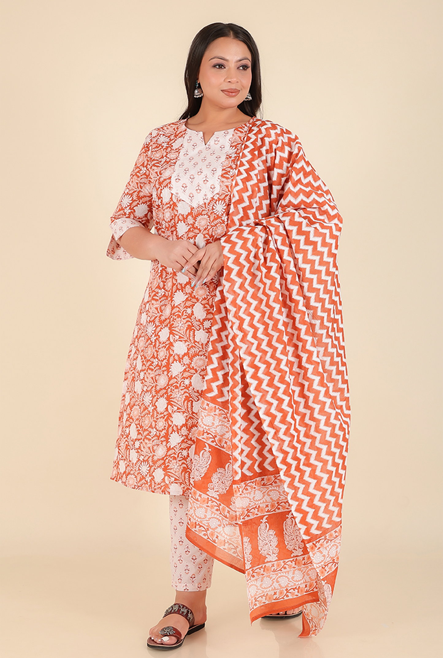Voile Cotton Floral Brown Dupatta