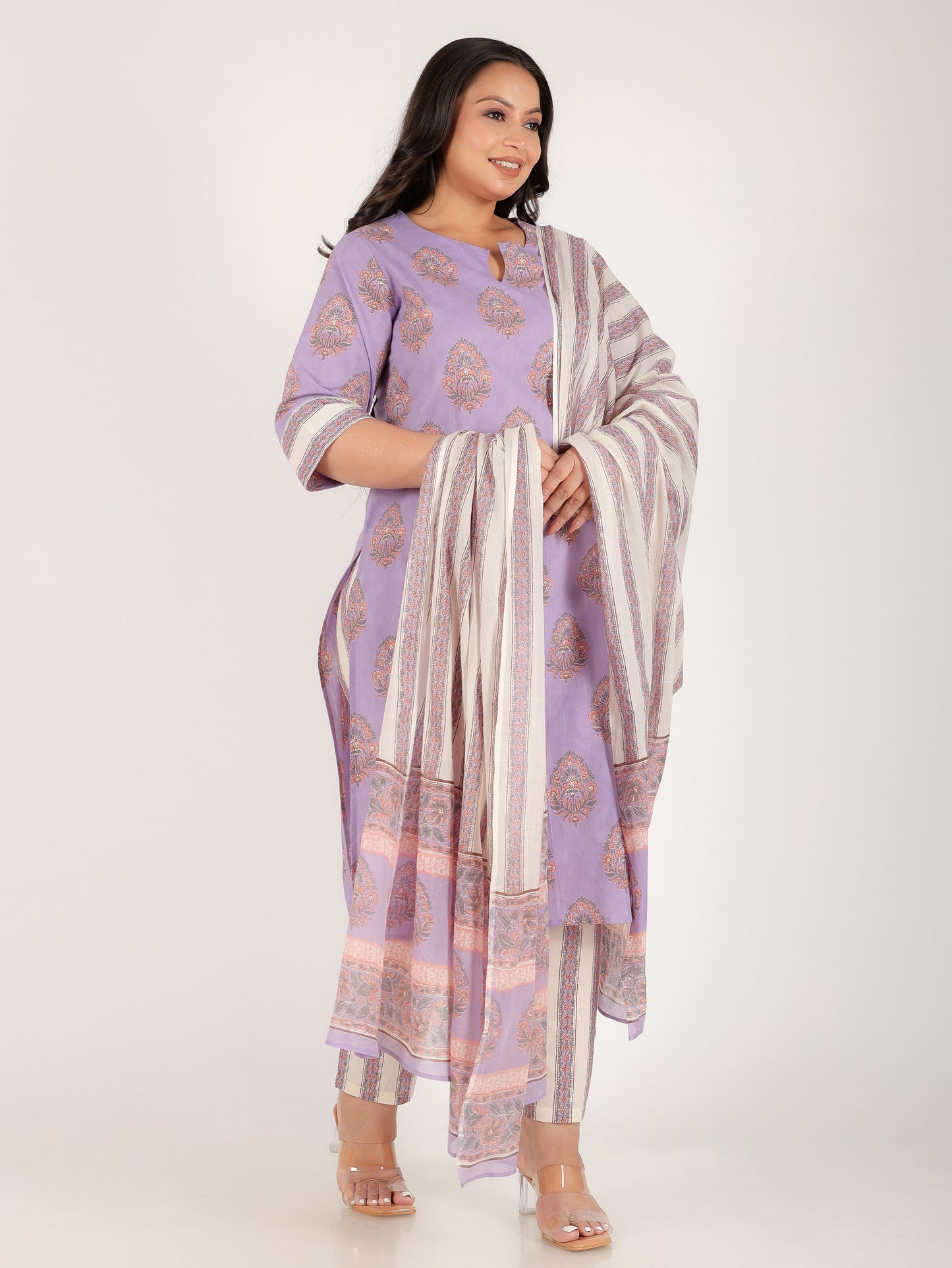 Soft Cotton Floral Purple Dupatta