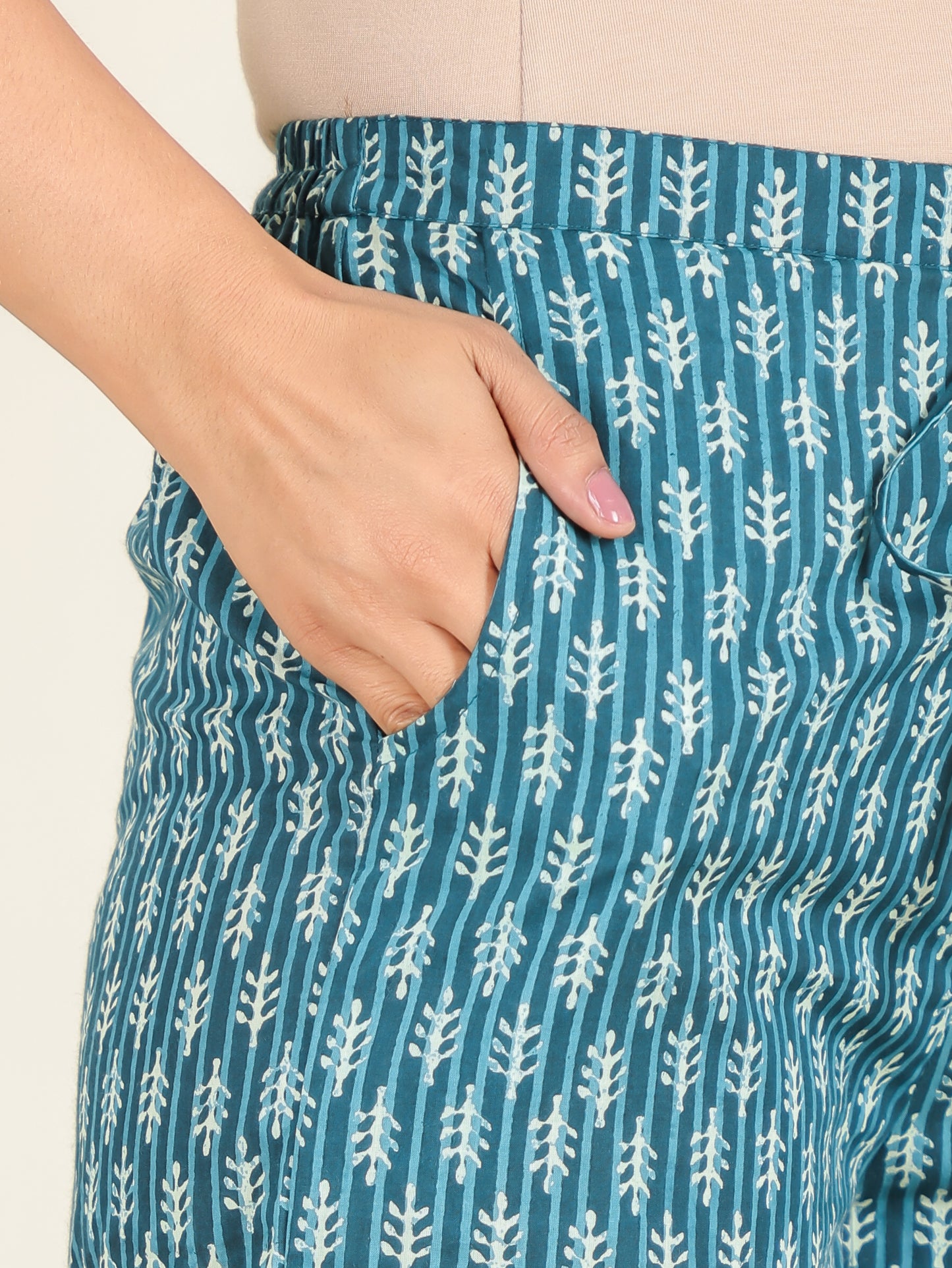 Soft Cotton Striped Blue Straight Trousers