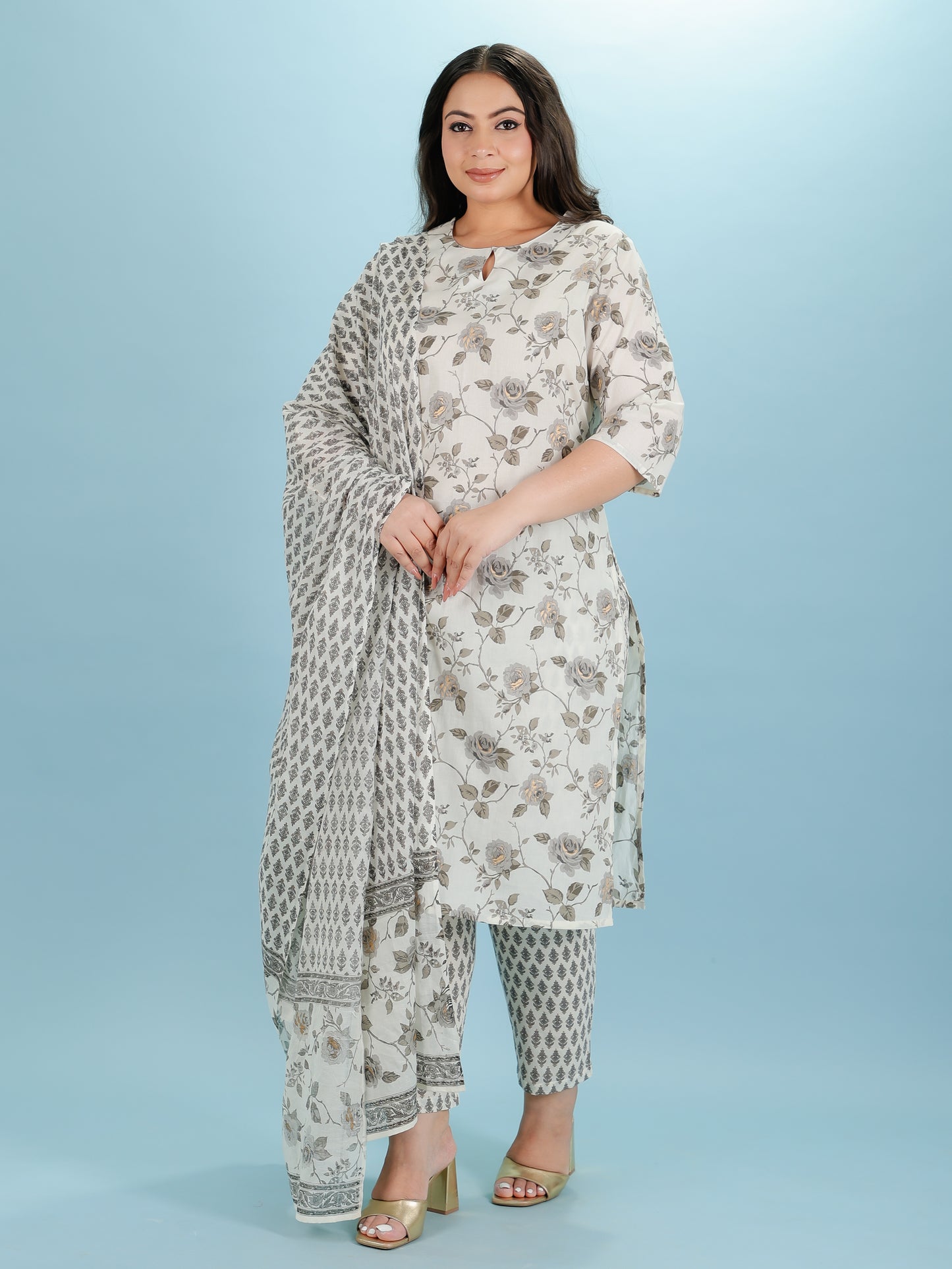 Voile Cotton Floral Black Dupatta