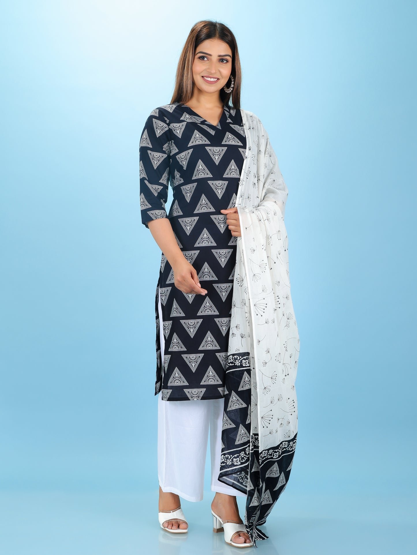 Voile Cotton Geometric Black Dupatta