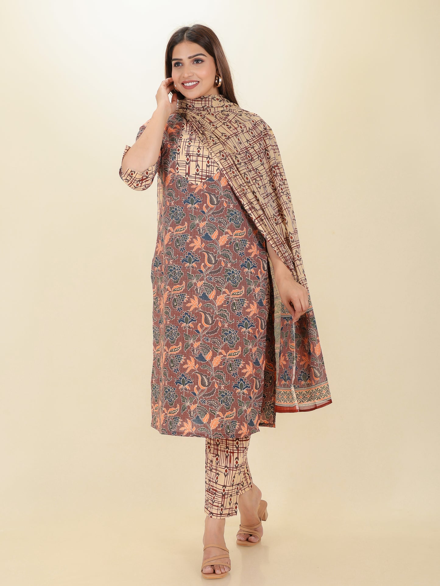 Soft Cotton Ikat Brown Dupatta