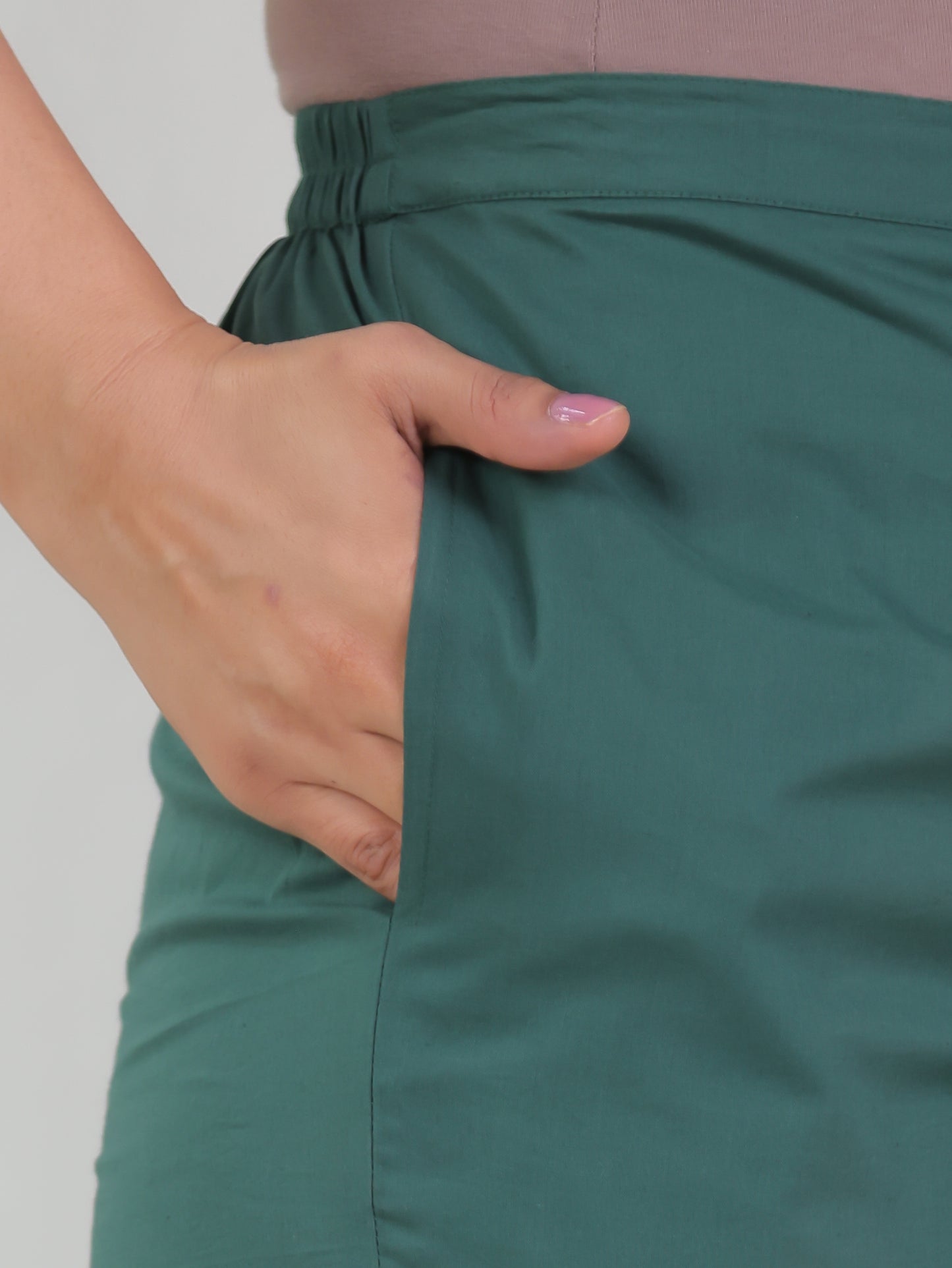 Soft Cotton Solid Green Tapered Trousers