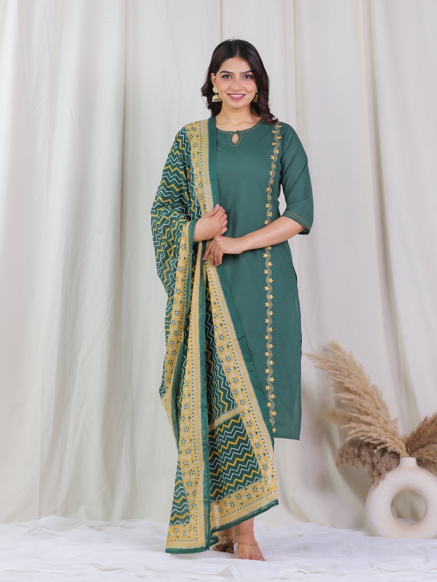 Cotton Voile Striped Green Dupatta