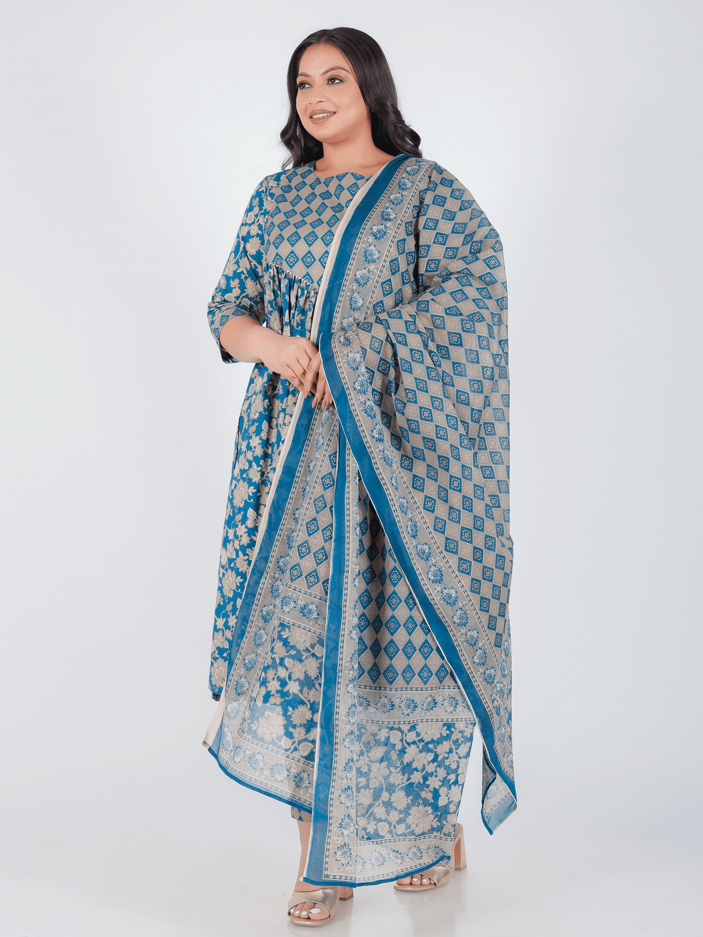 Cotton Voile Gold foil Beige Dupatta