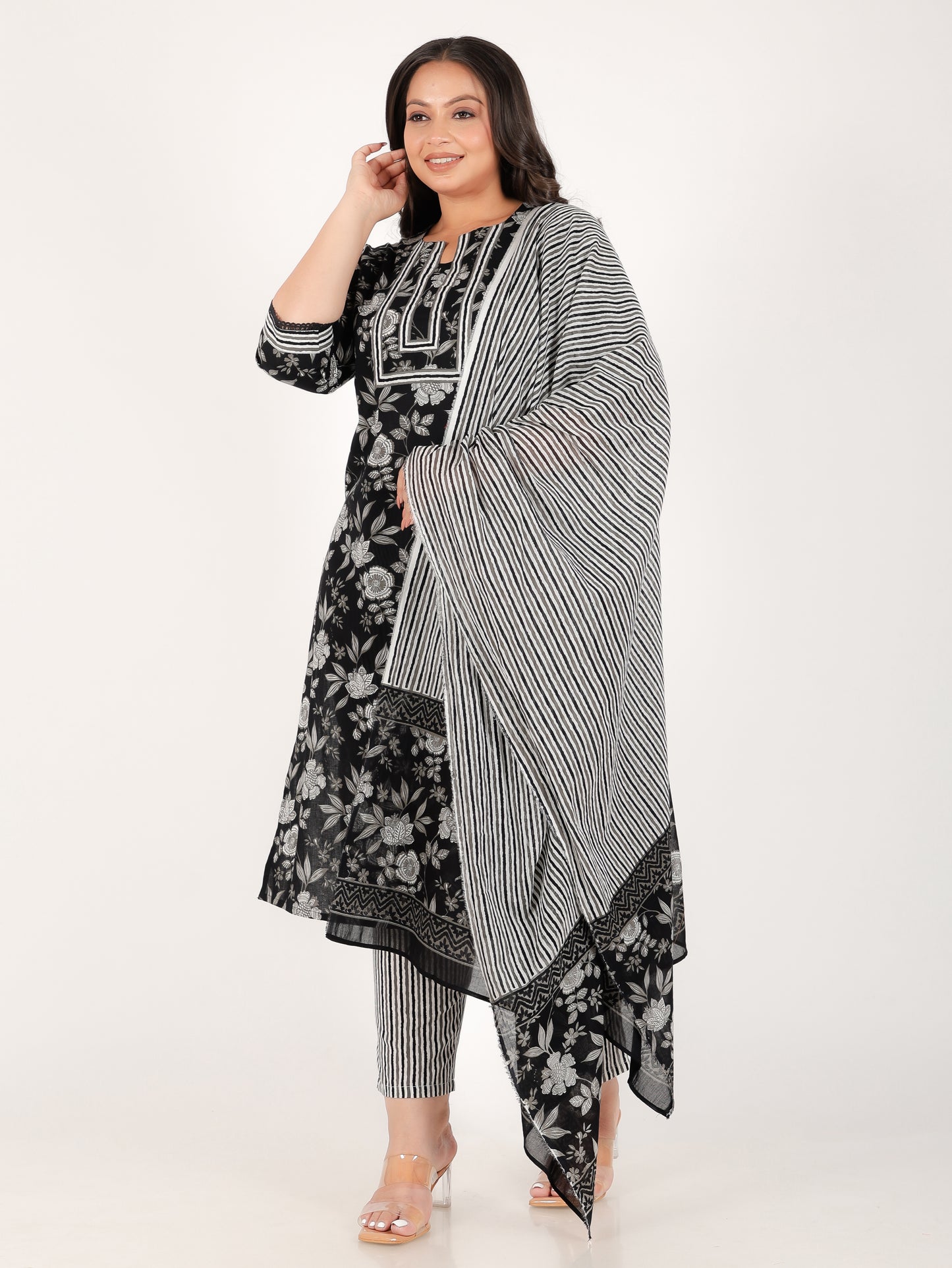 Cotton Voile Striped White Dupatta
