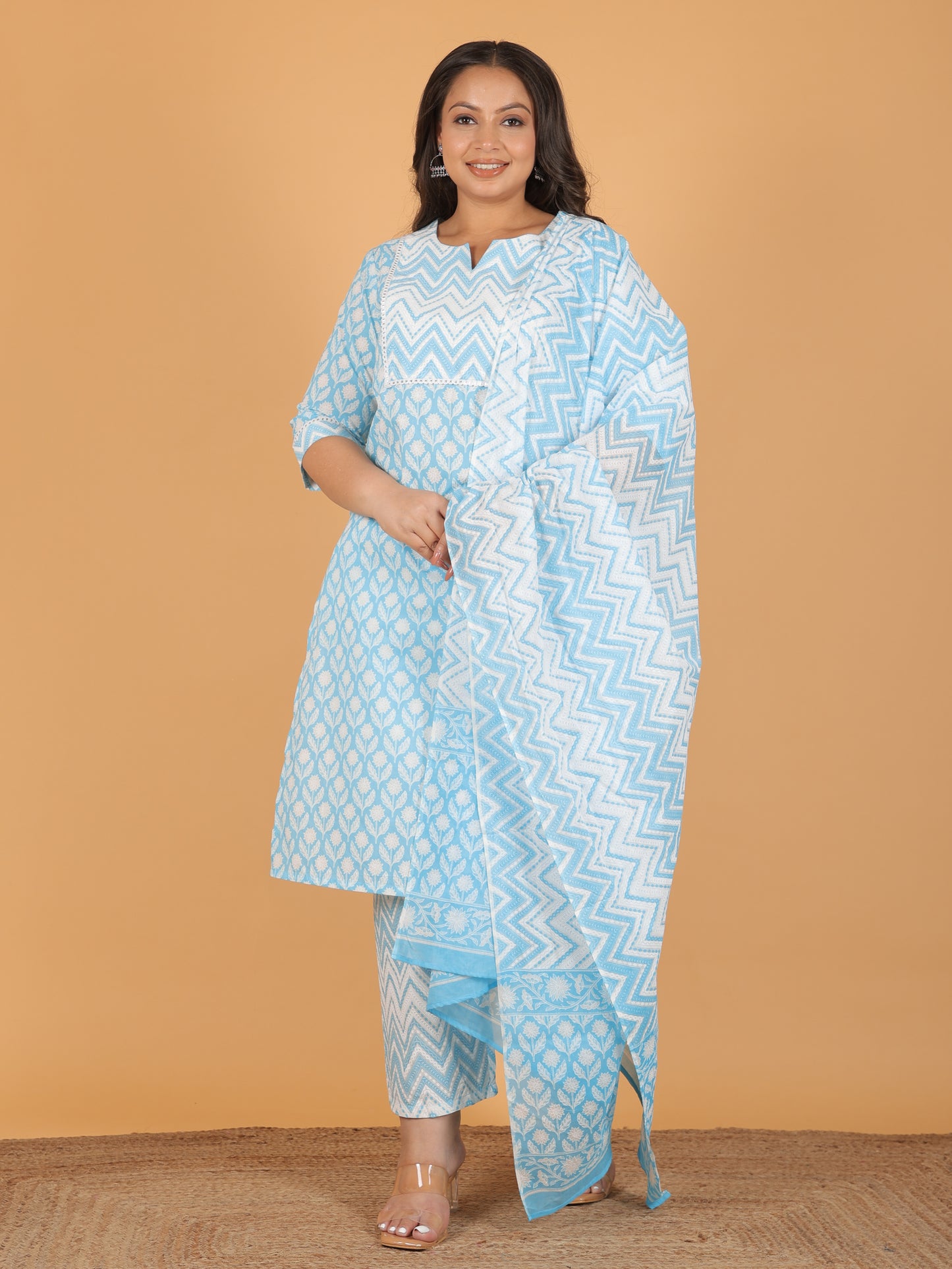 Voile Cotton Chevron Blue Dupatta