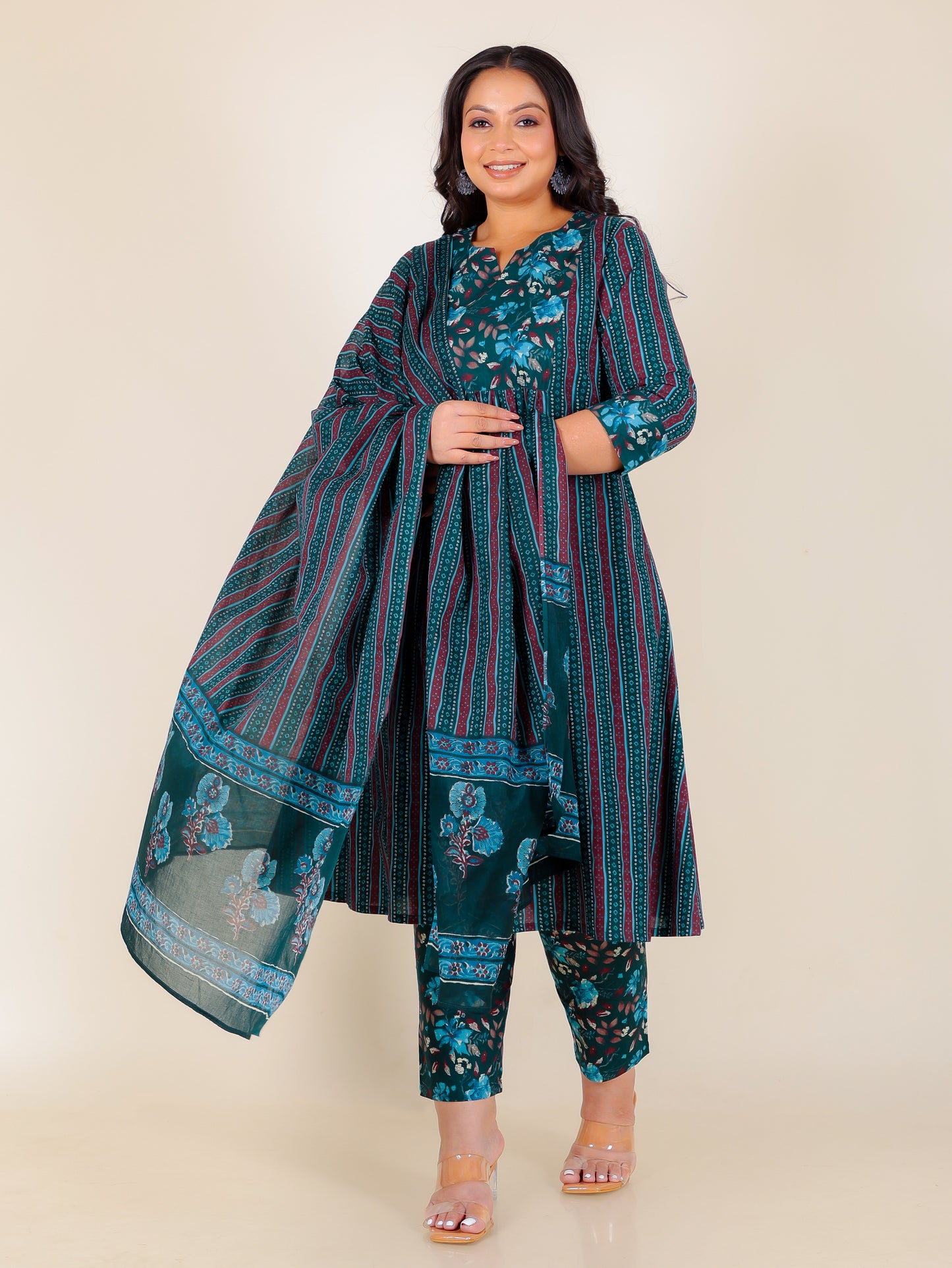 Voile Cotton Bandhani Green Dupatta