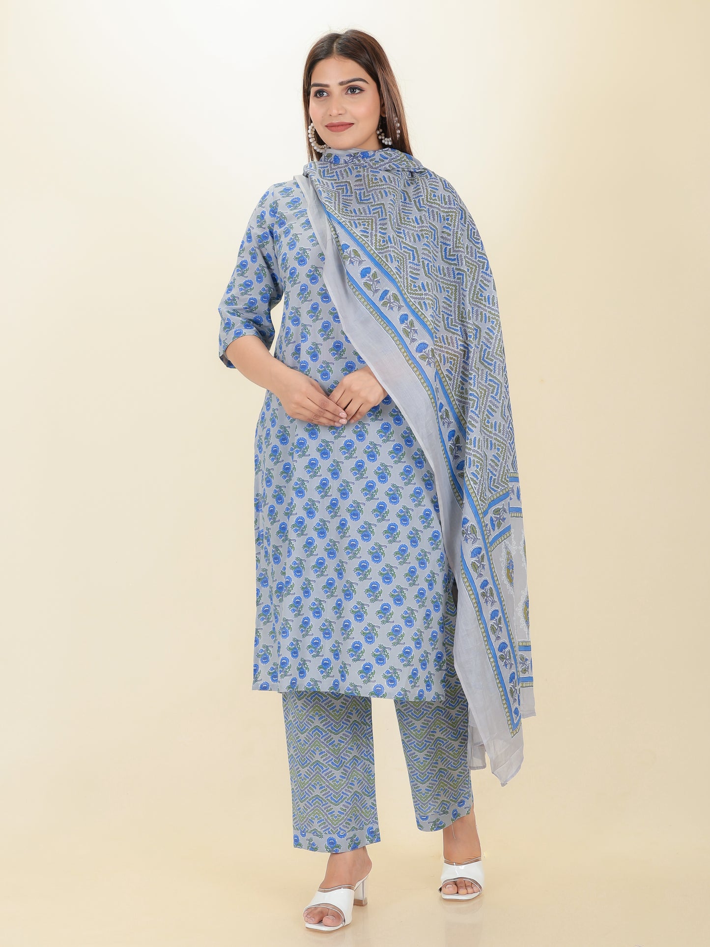 Voile Cotton Chevron Grey Dupatta