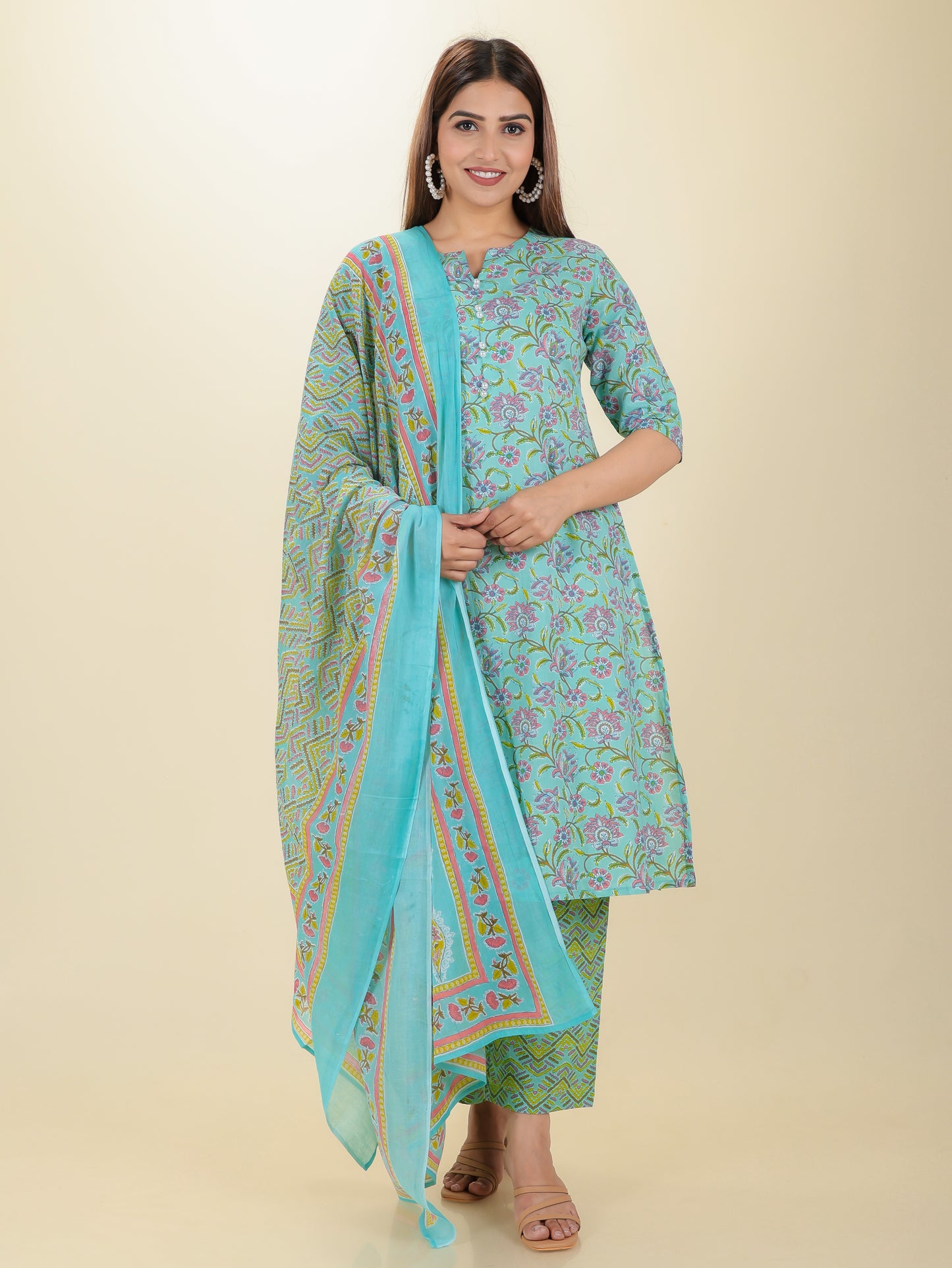 Voile Cotton Chevron Green Dupatta