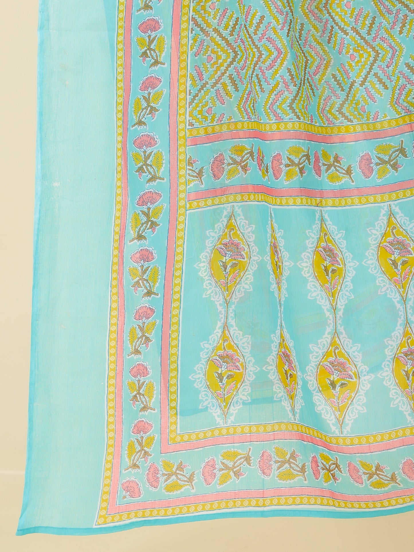 Soft Cotton Floral A-line Green Kurta