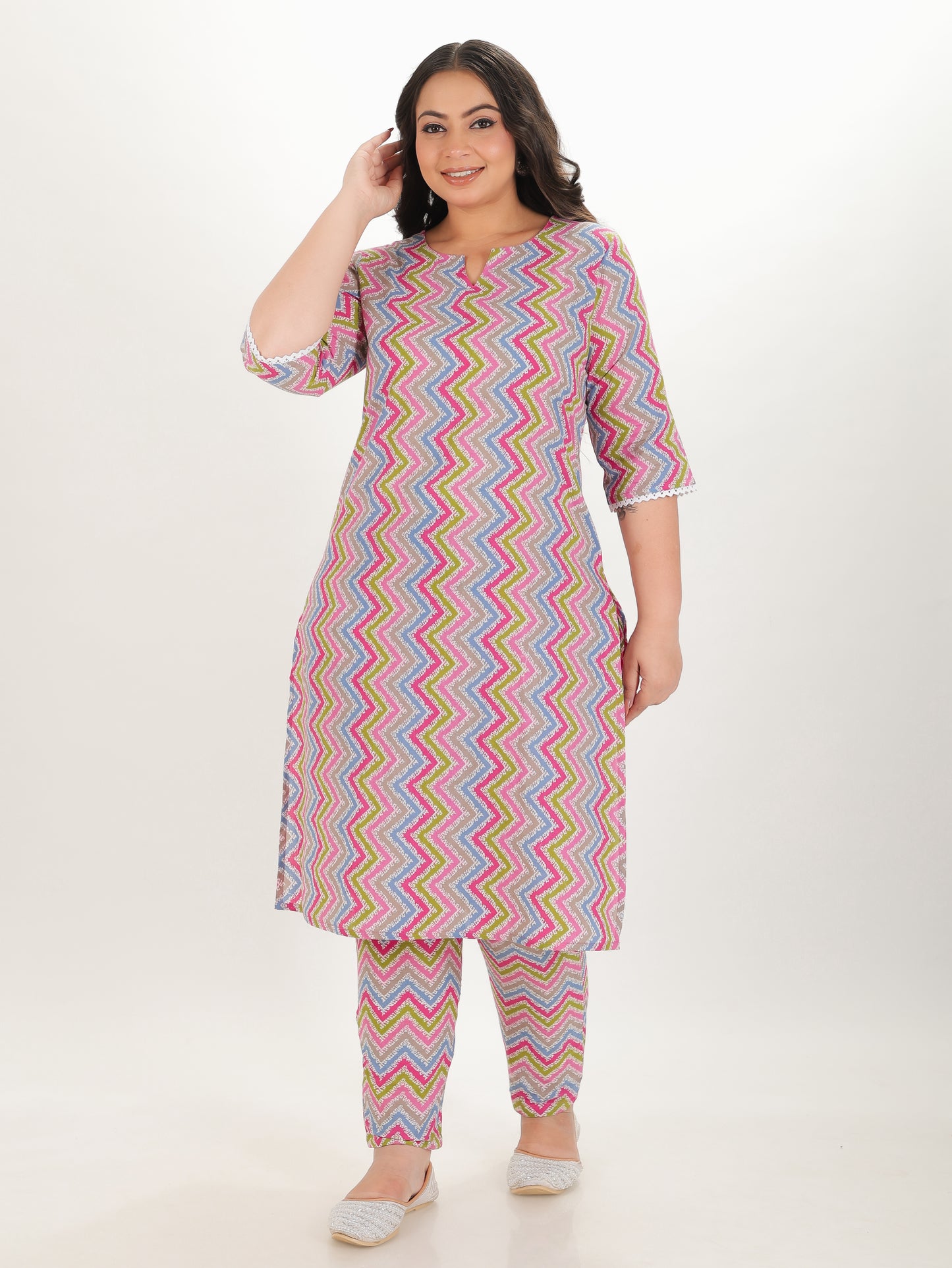 Soft Cotton Chevron Straight Multicolor Kurta