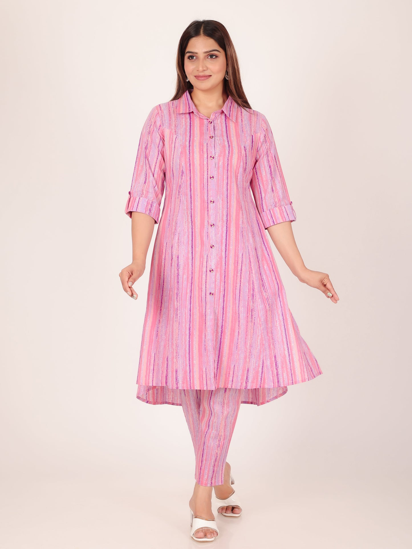 Soft Cotton Striped High Low Multicolor Kurta