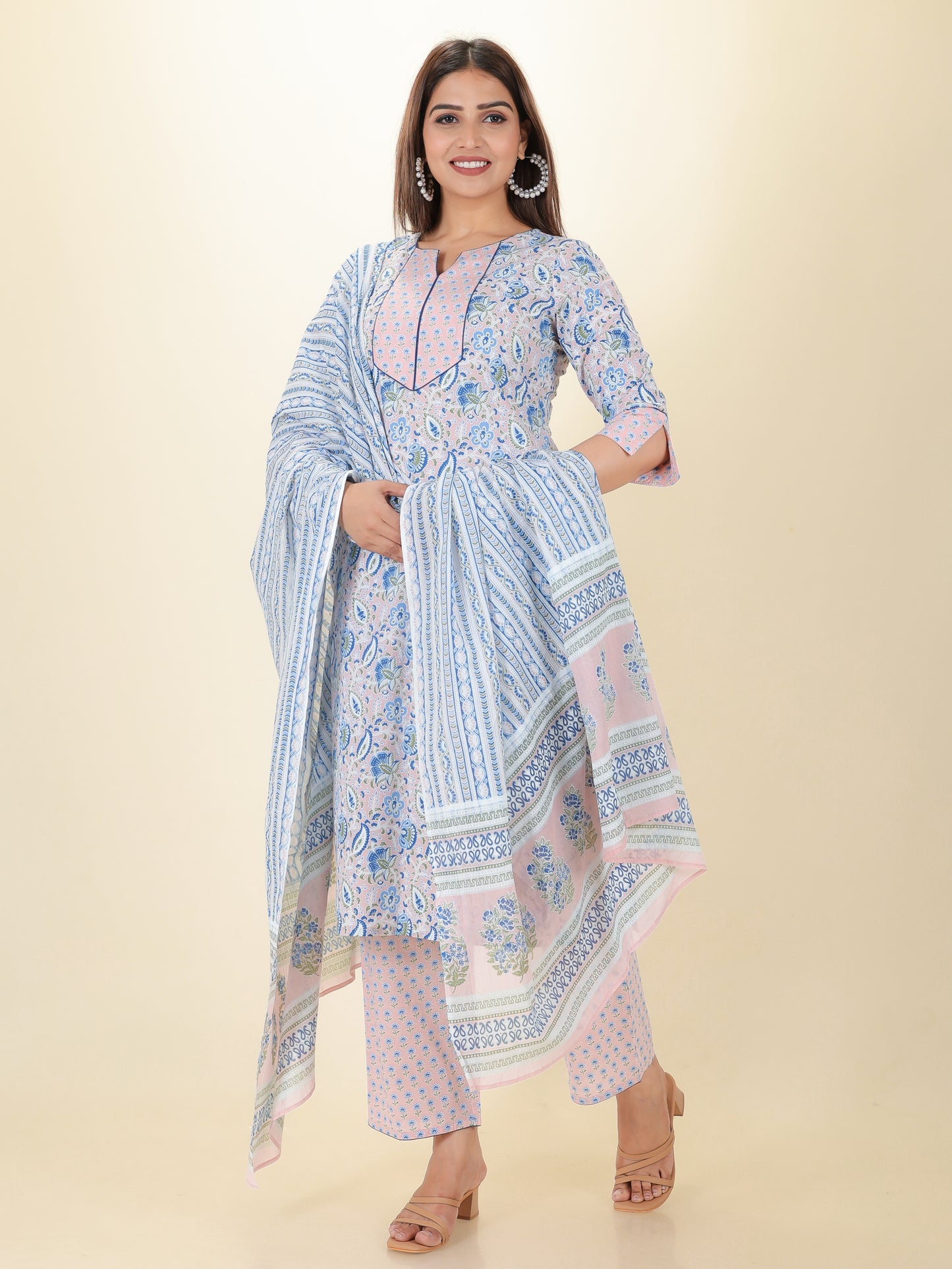 Voile Cotton Striped Pink Dupatta