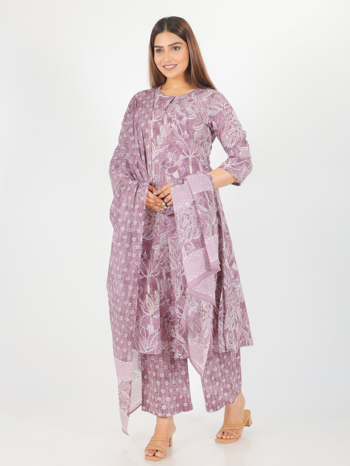 Cotton Voile Gold Foil Mauve Dupatta