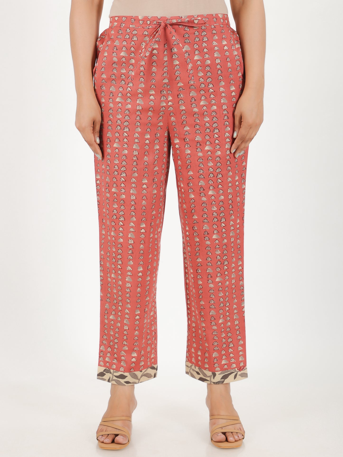 Soft Cotton Abstract Red Straight Trousers