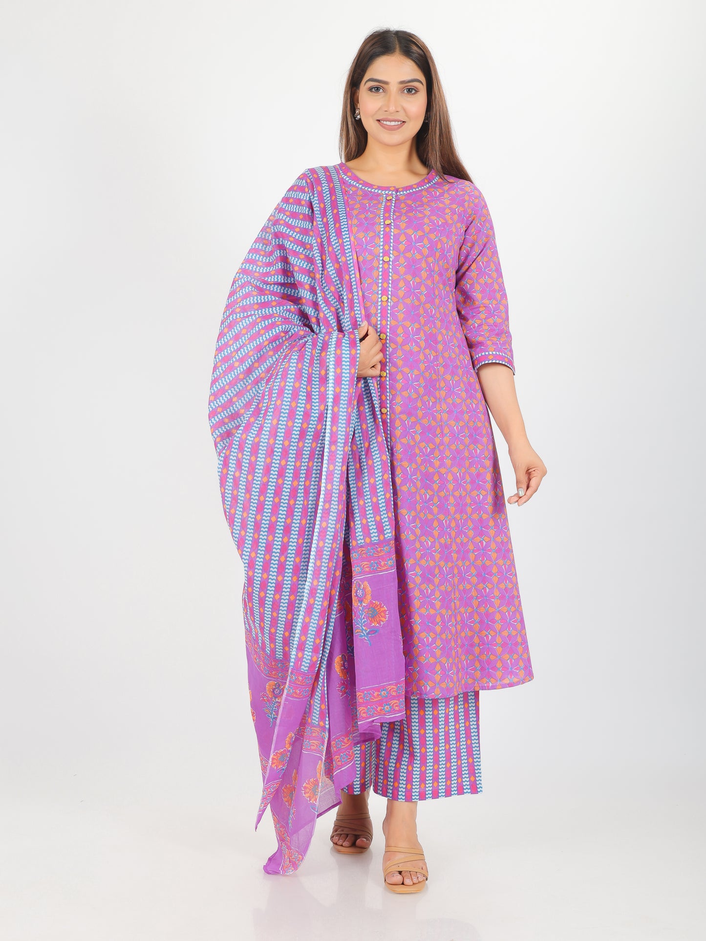 Cotton Voile Striped Purple Dupatta