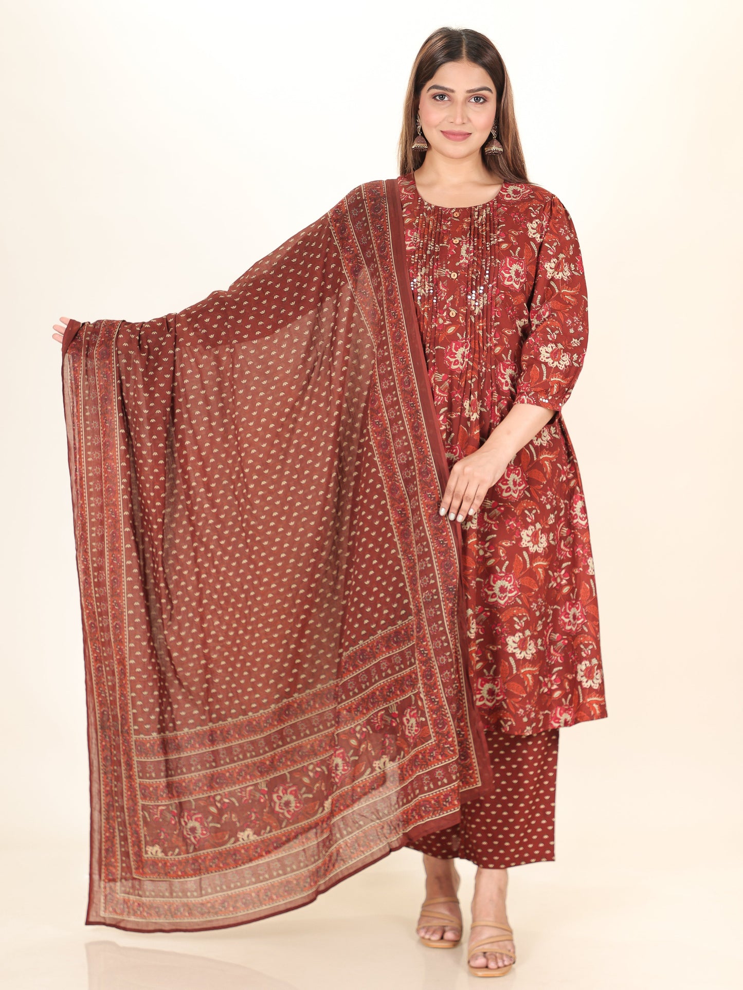 Cotton Voile Floral Brown Dupatta