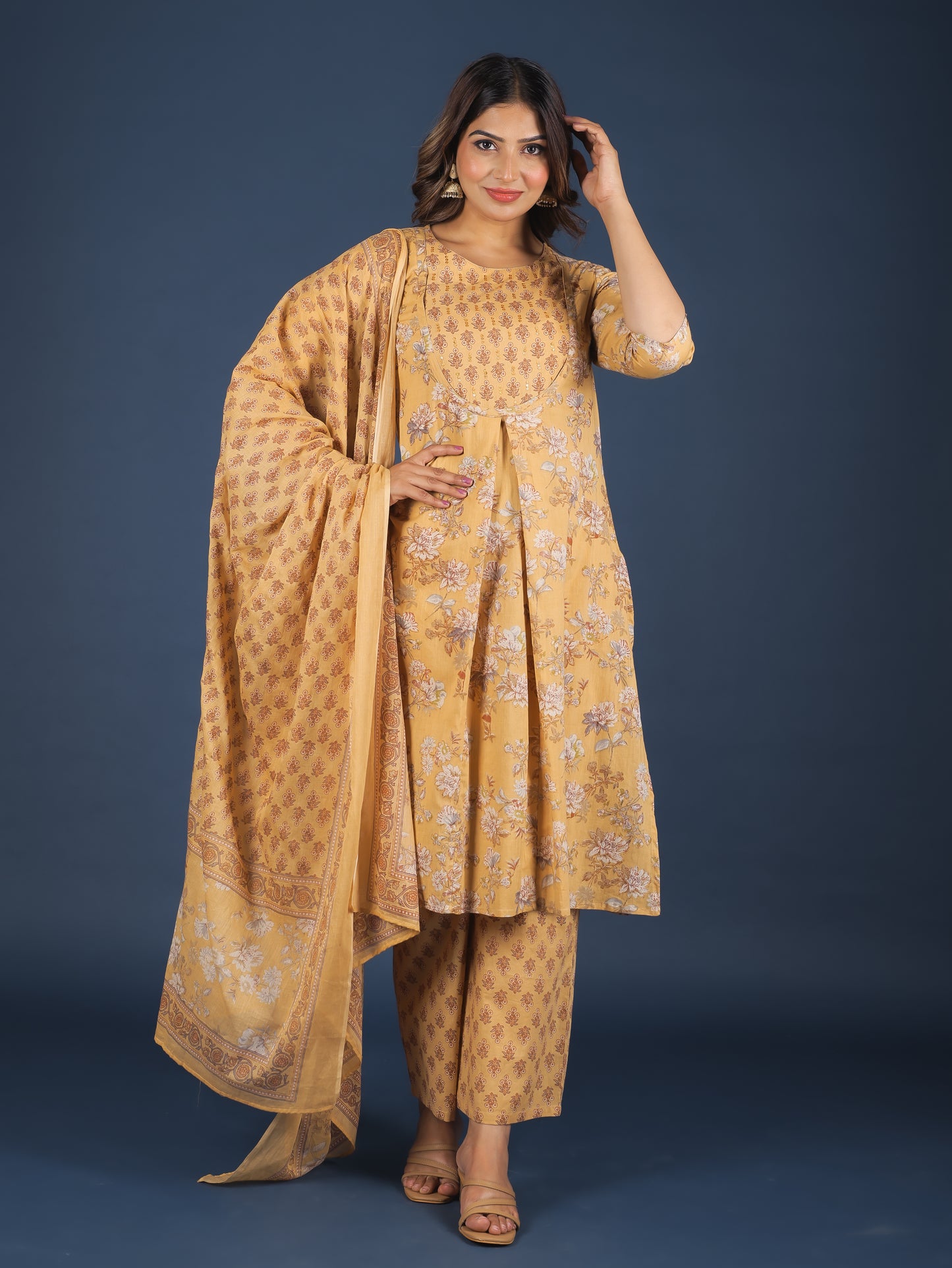 Voile Cotton Floral Yellow Dupatta