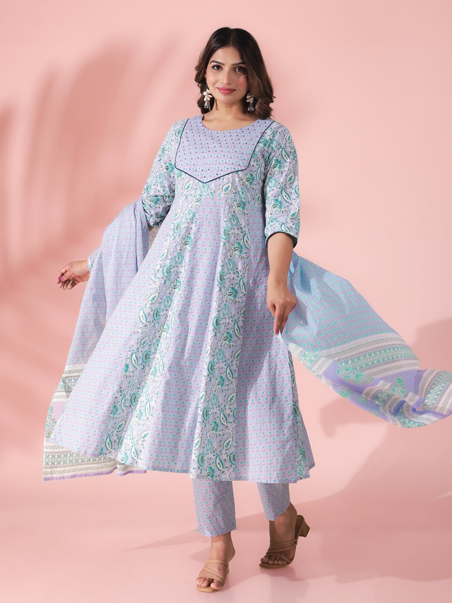 Voile Cotton Floral Lavender Dupatta