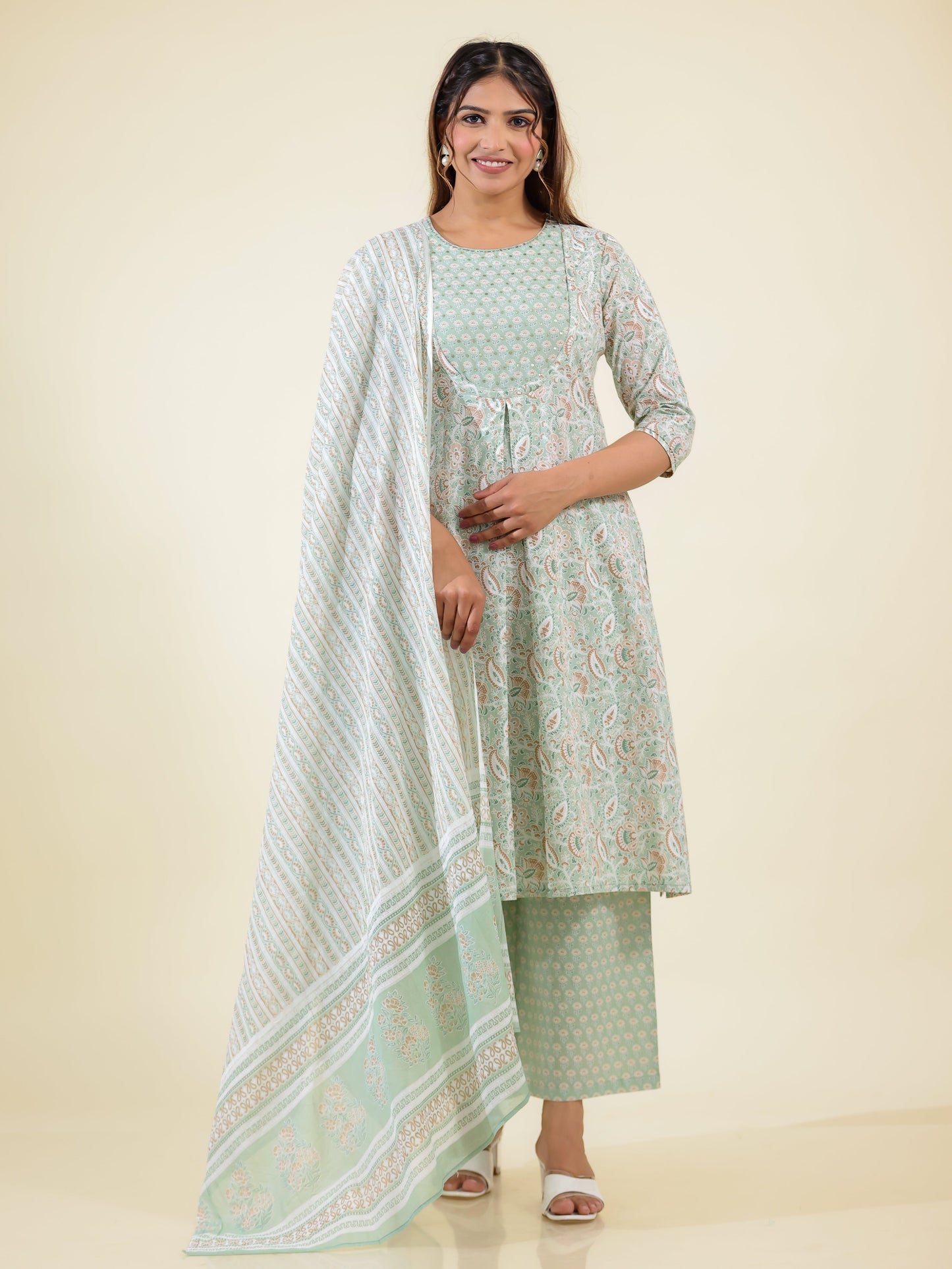 Voile Cotton Striped Green Dupatta