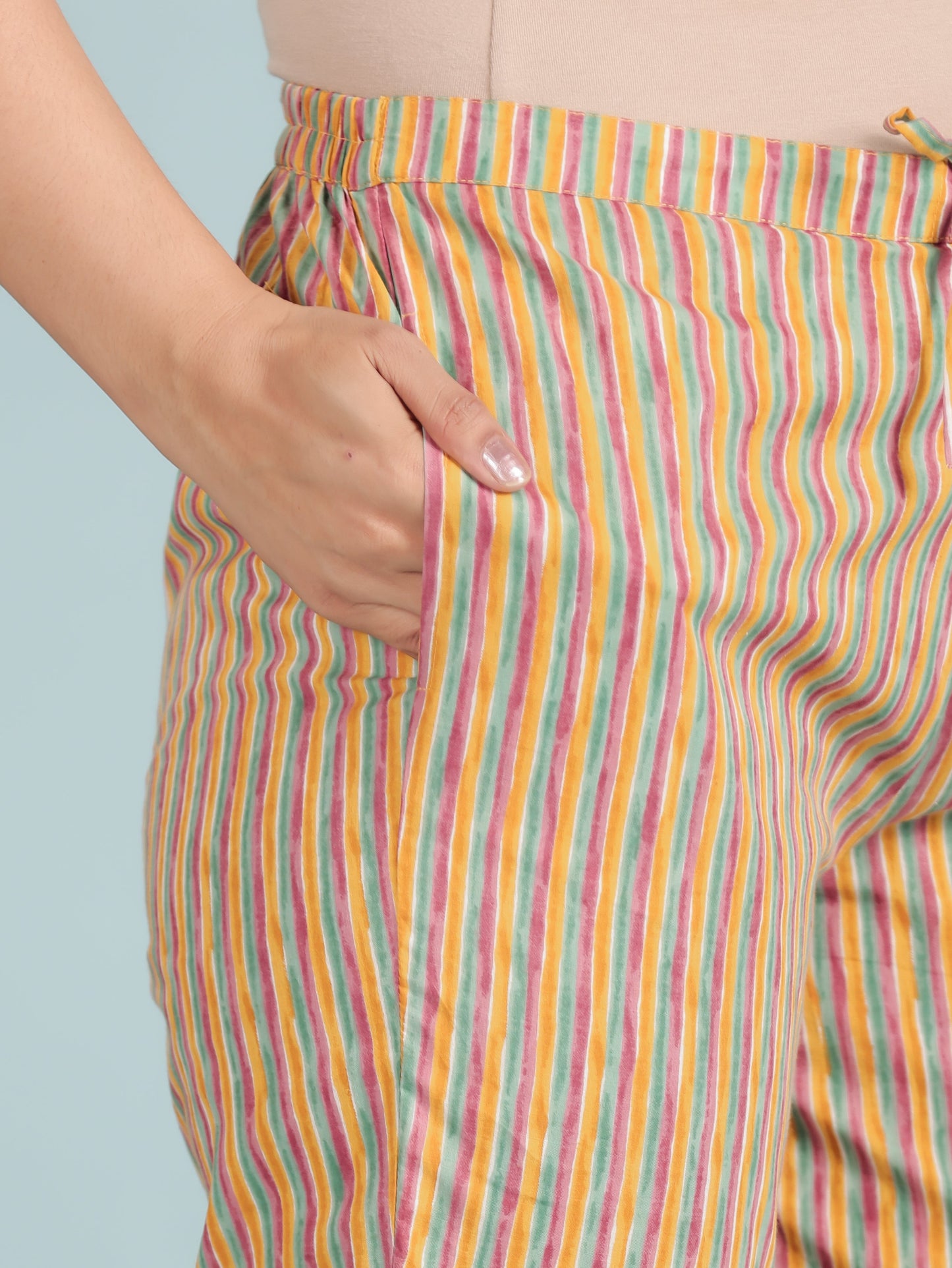 Soft Cotton Striped Pink Tapered Trousers