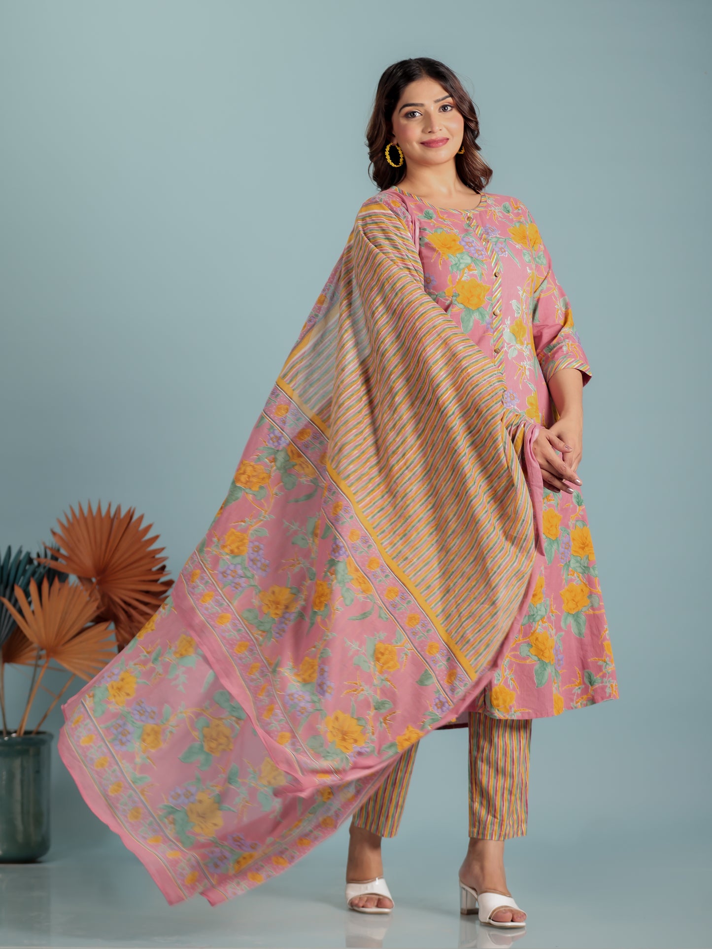 Voile Cotton Striped Pink Dupatta