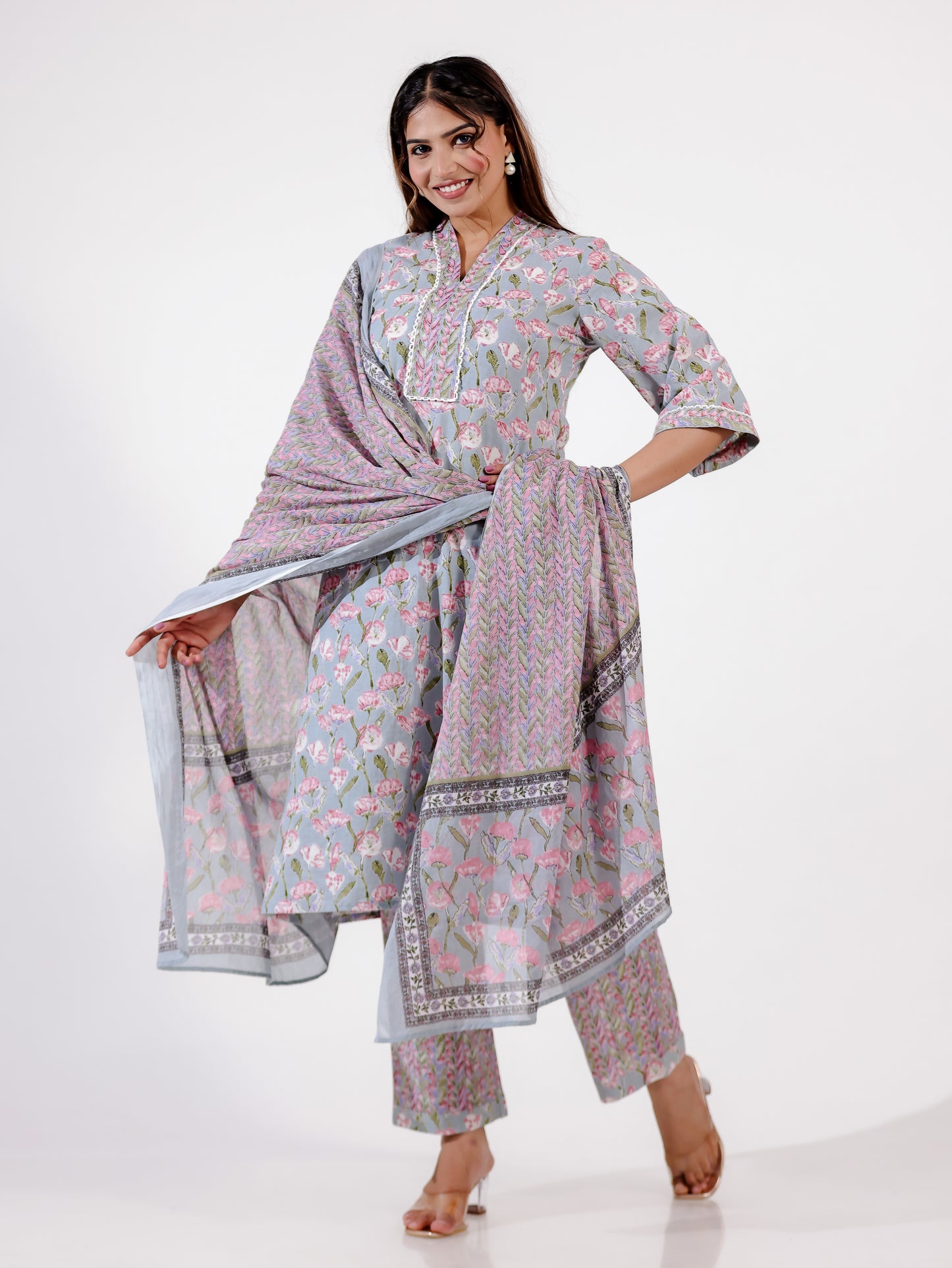 Voile Cotton Chevron Green Dupatta