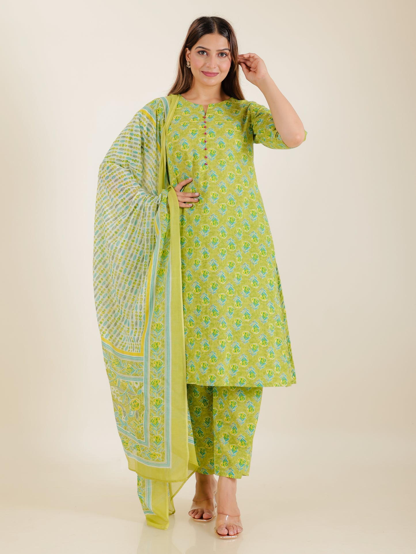 Cotton Voile Tribal Green Dupatta