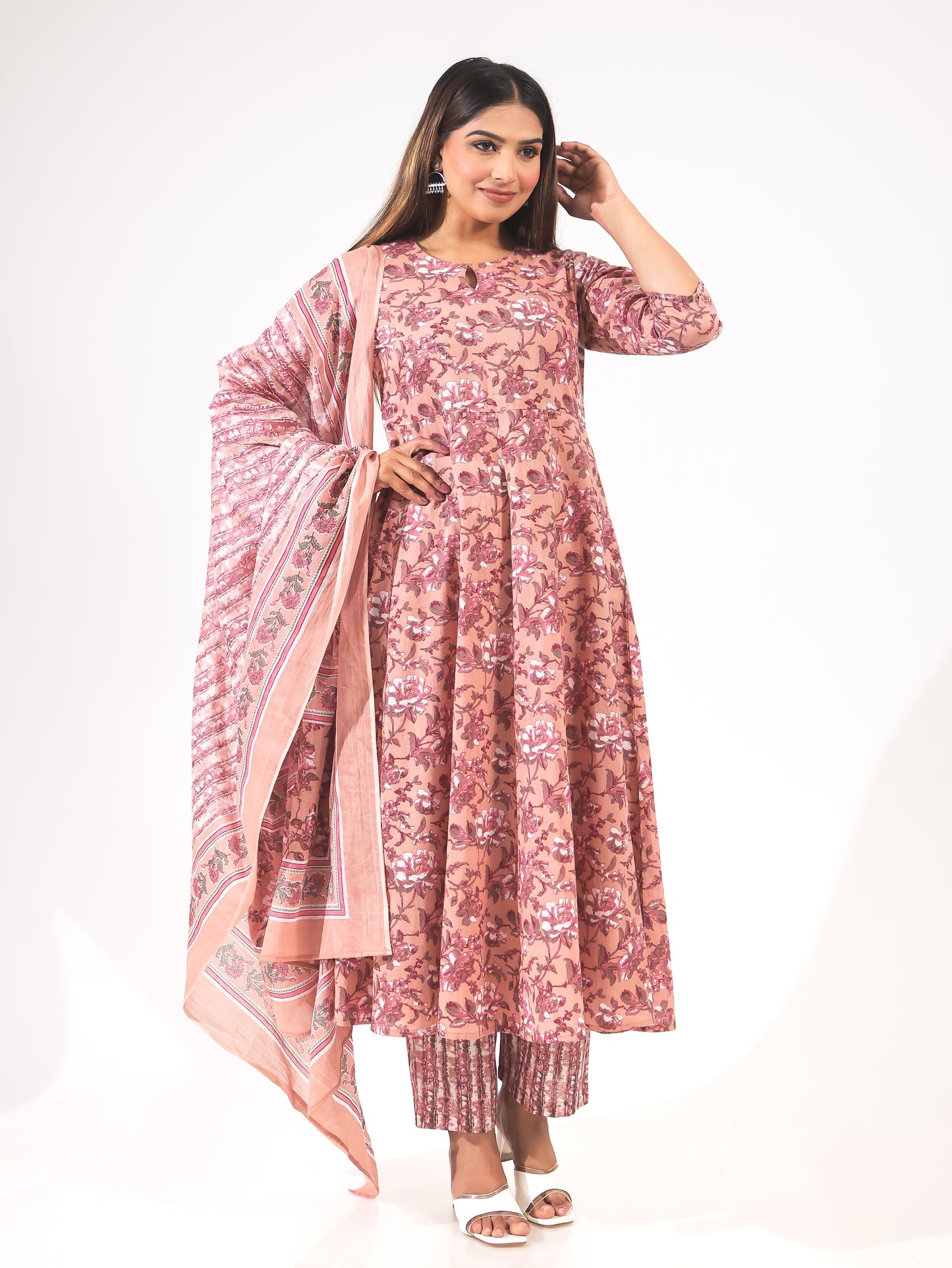 Voile Cotton Striped Pink Dupatta