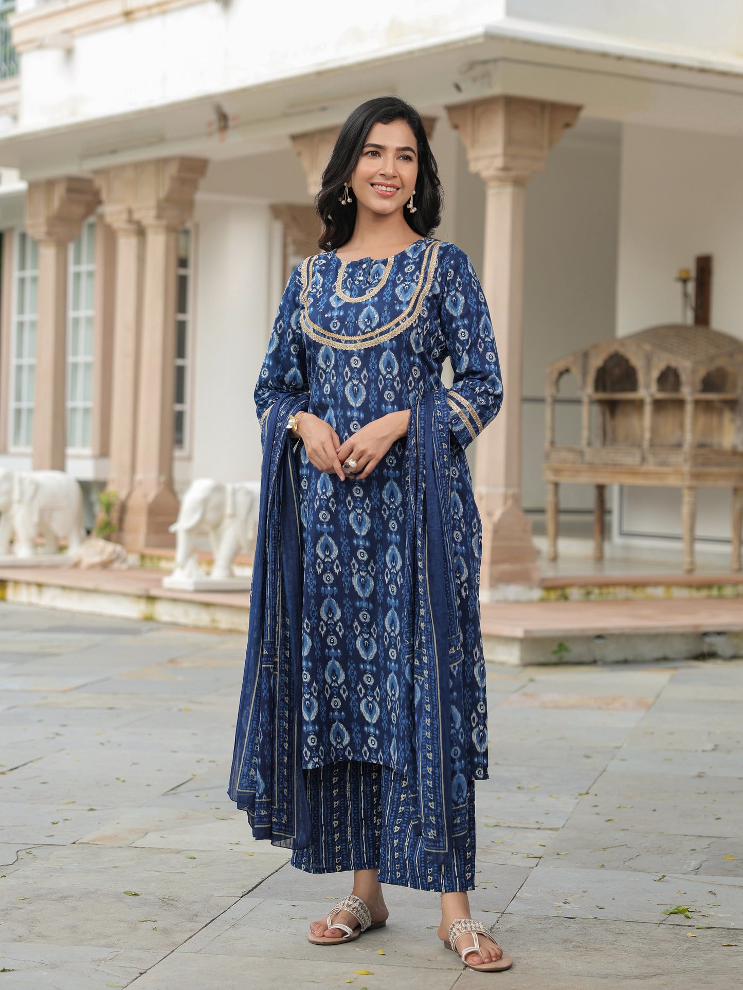 Soft Cotton Ikat Indigo Dupatta