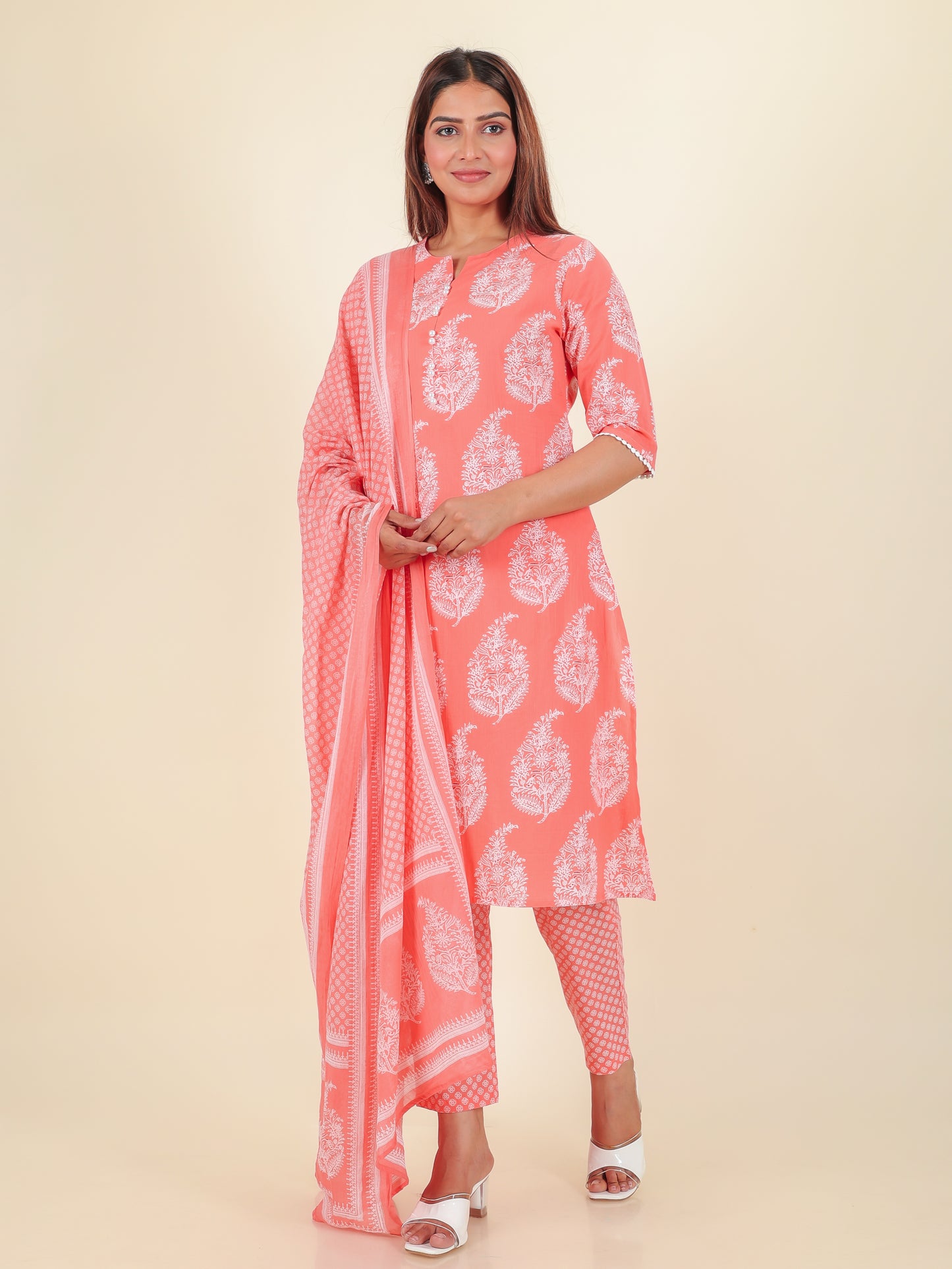 Voile Cotton Geometric Pink Dupatta