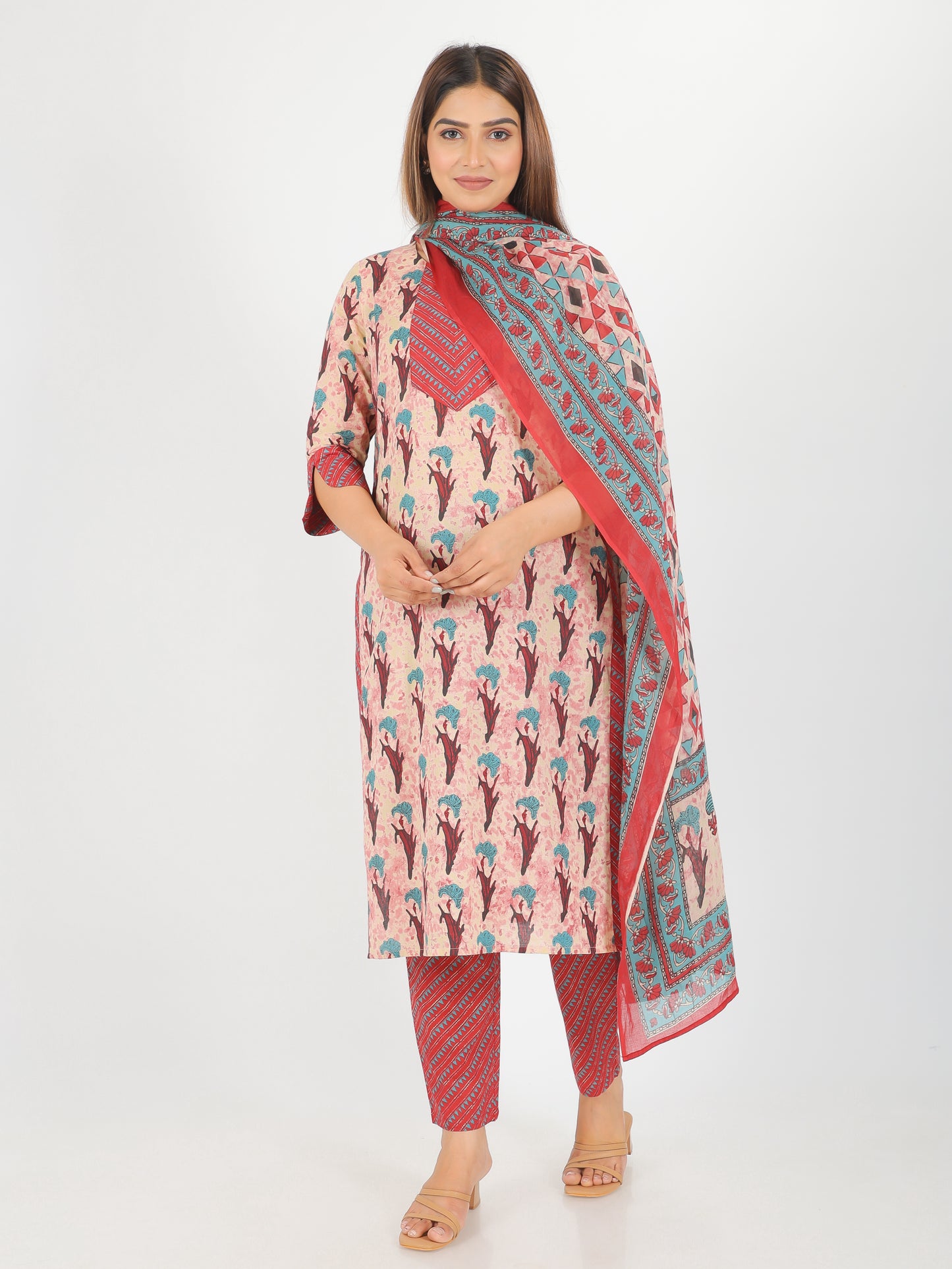 Voile Cotton Geometric Pink Dupatta
