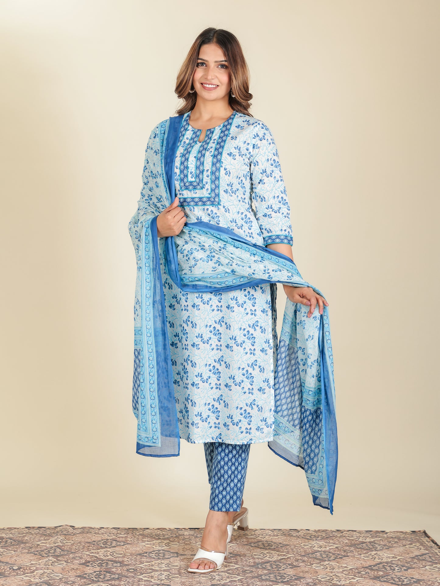 Voile Cotton Floral White Dupatta