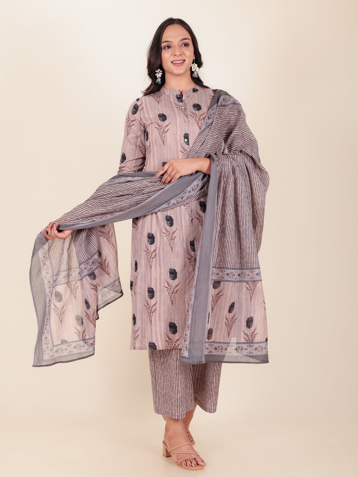 Voile Cotton Striped Grey Dupatta
