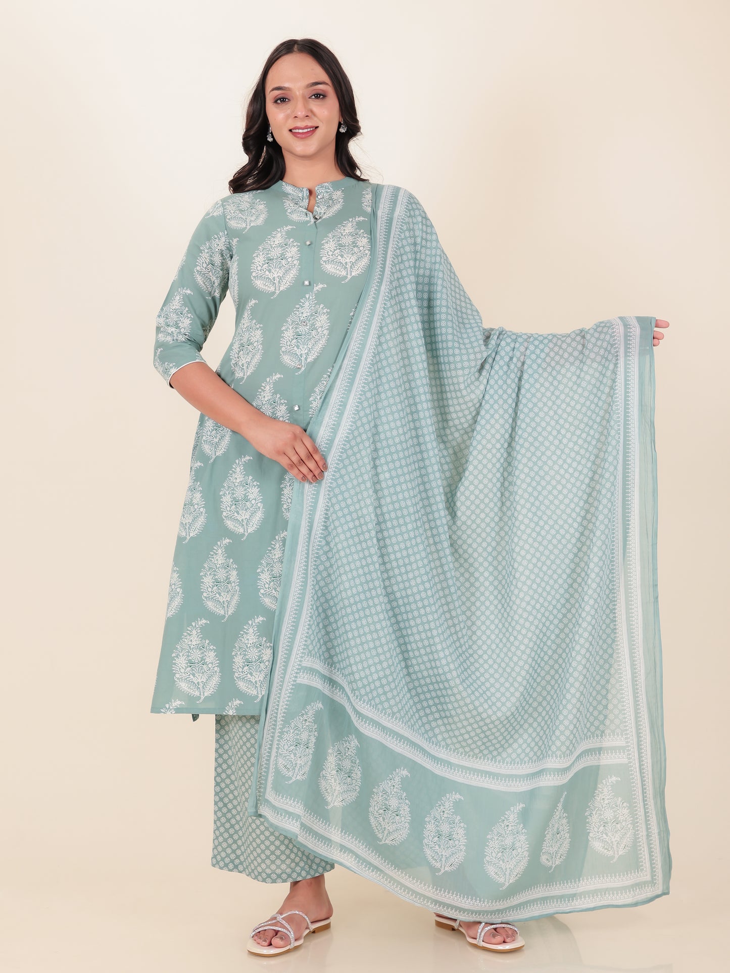 Voile Cotton Floral Green Dupatta