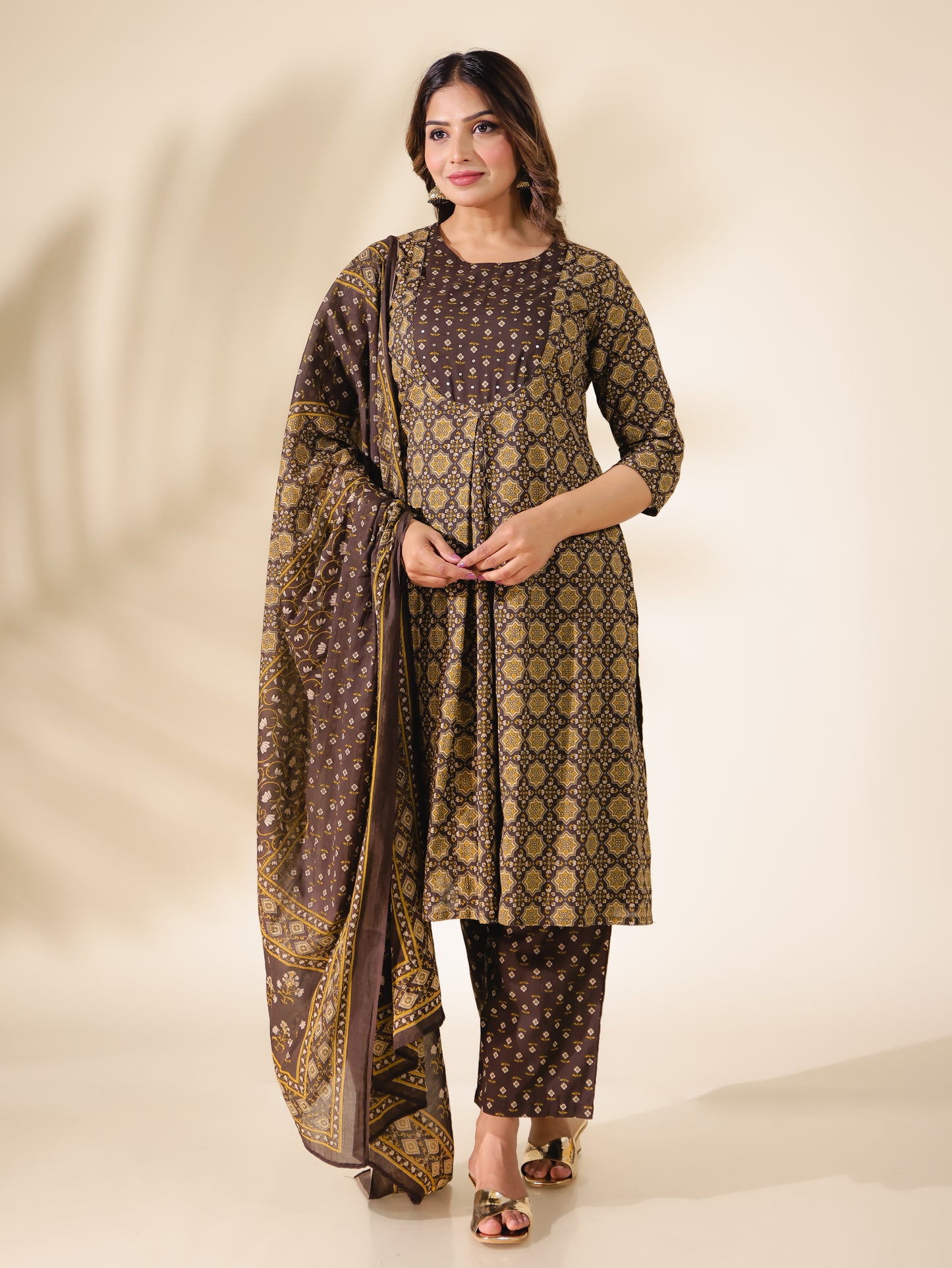 Soft Cotton Floral Brown Dupatta