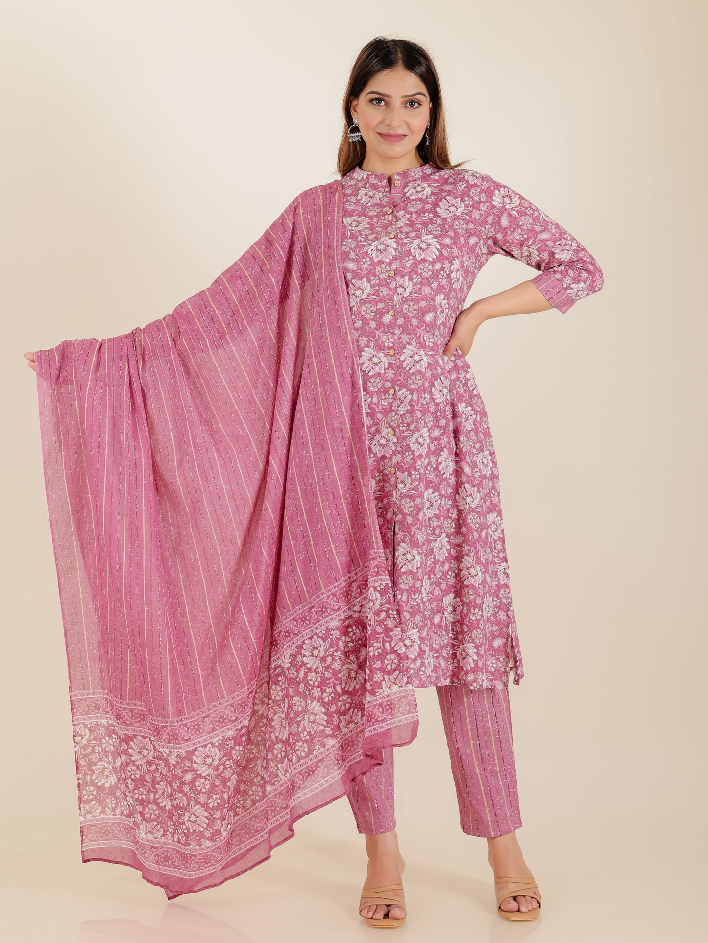 Voile Cotton Striped Pink Dupatta