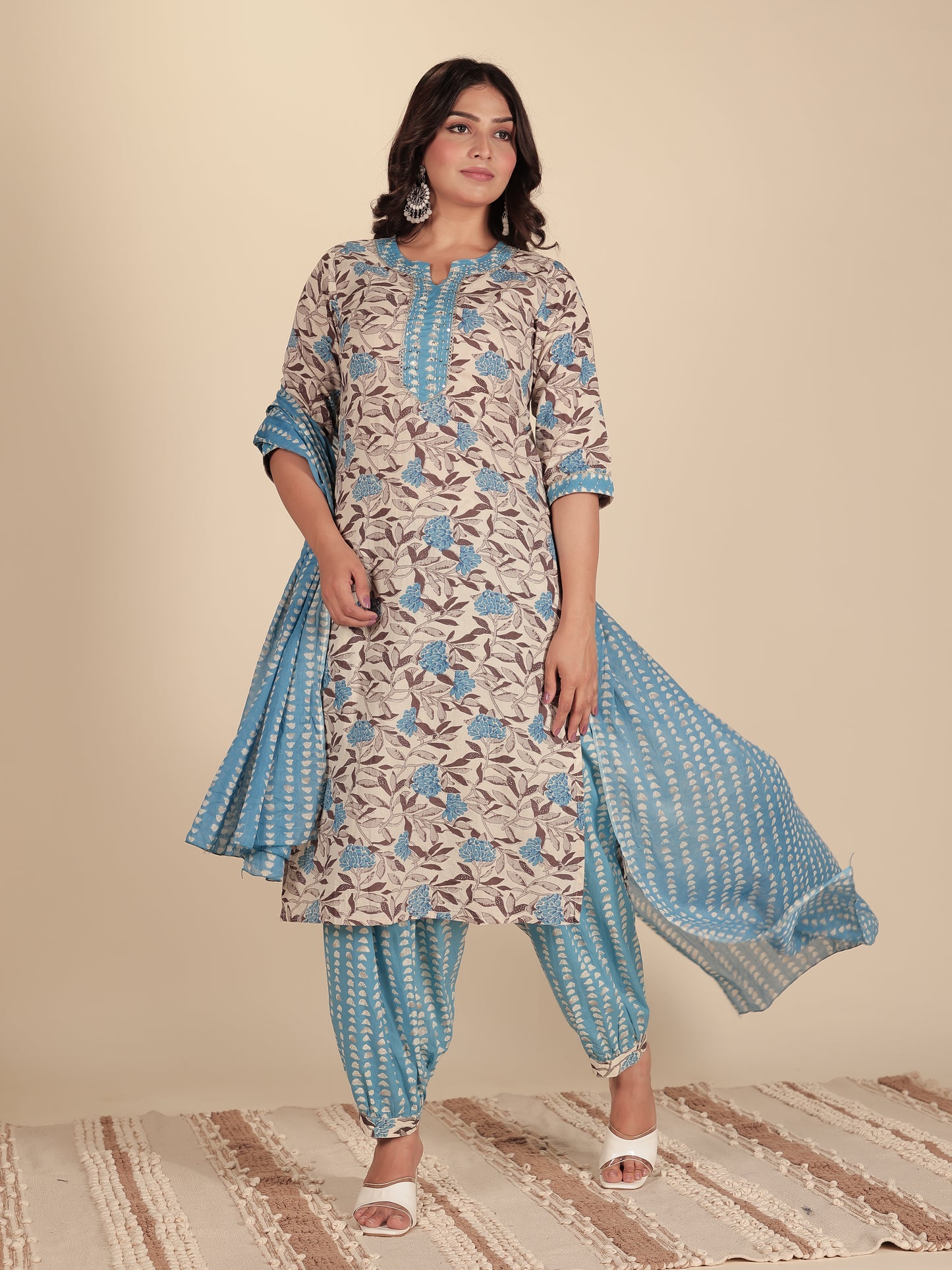 Voile Cotton Abstract Blue Dupatta