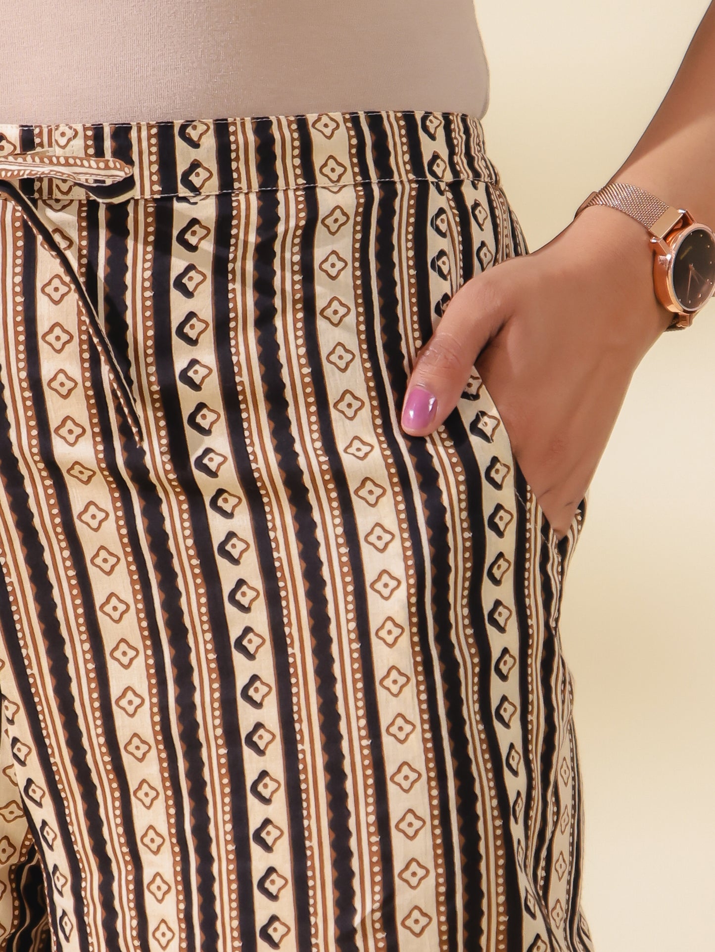 Soft Cotton Striped Black Straight Trousers