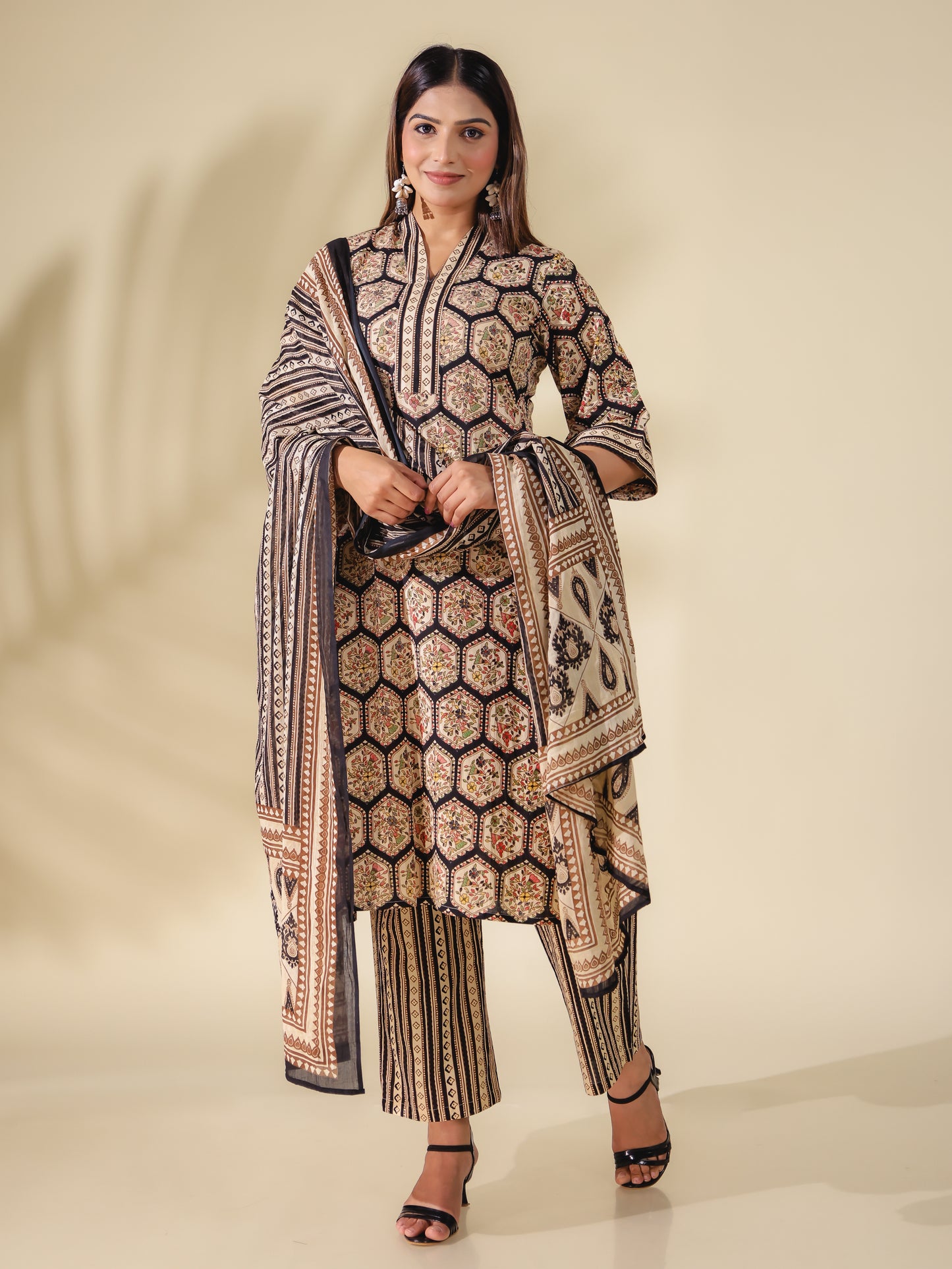 Voile Cotton Striped Black Dupatta