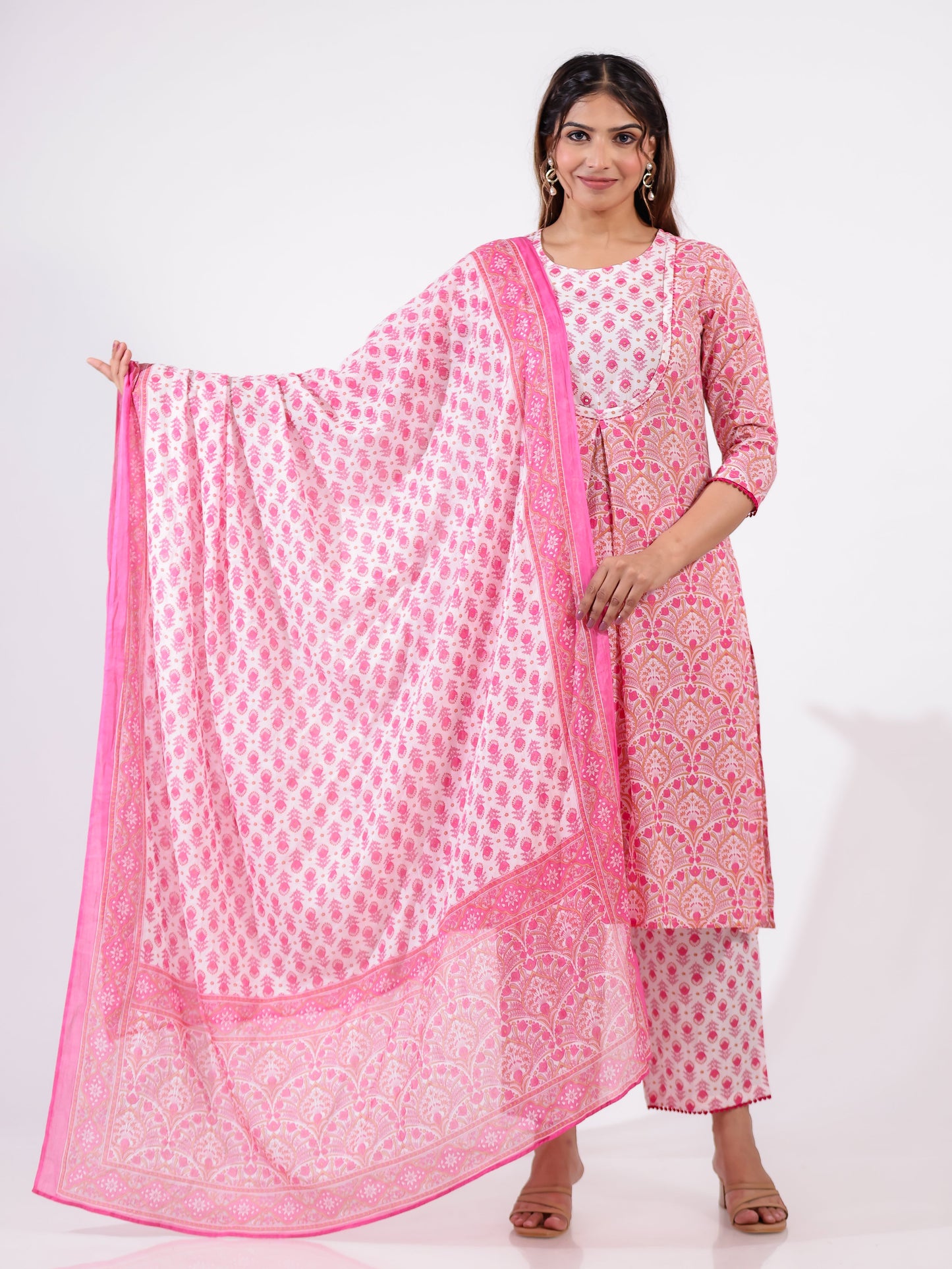 Voile Cotton Floral Pink Dupatta
