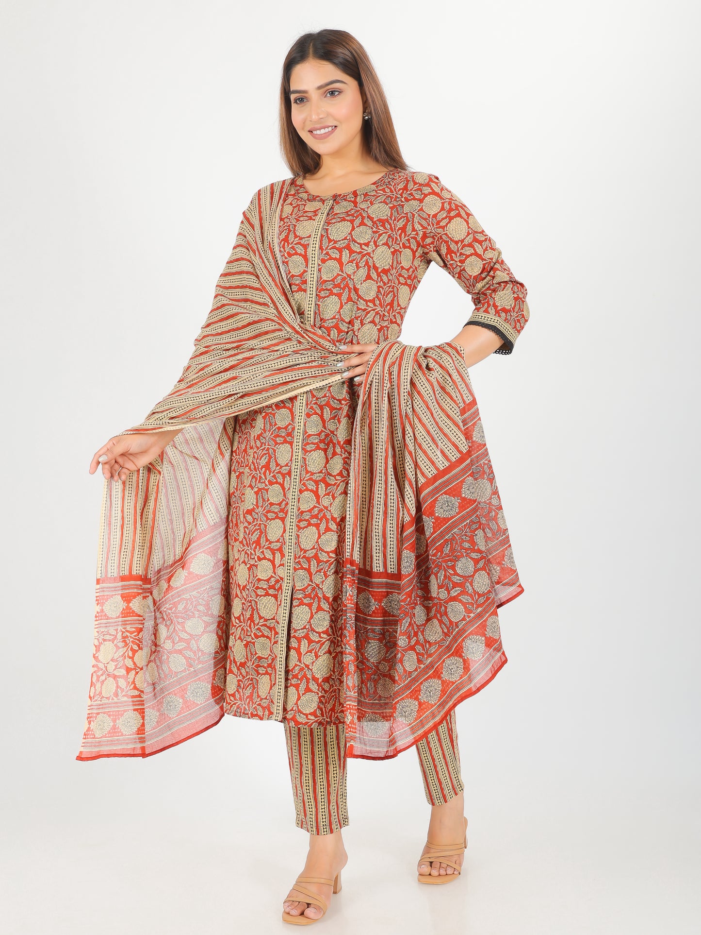 Voile Cotton Striped Beige Dupatta