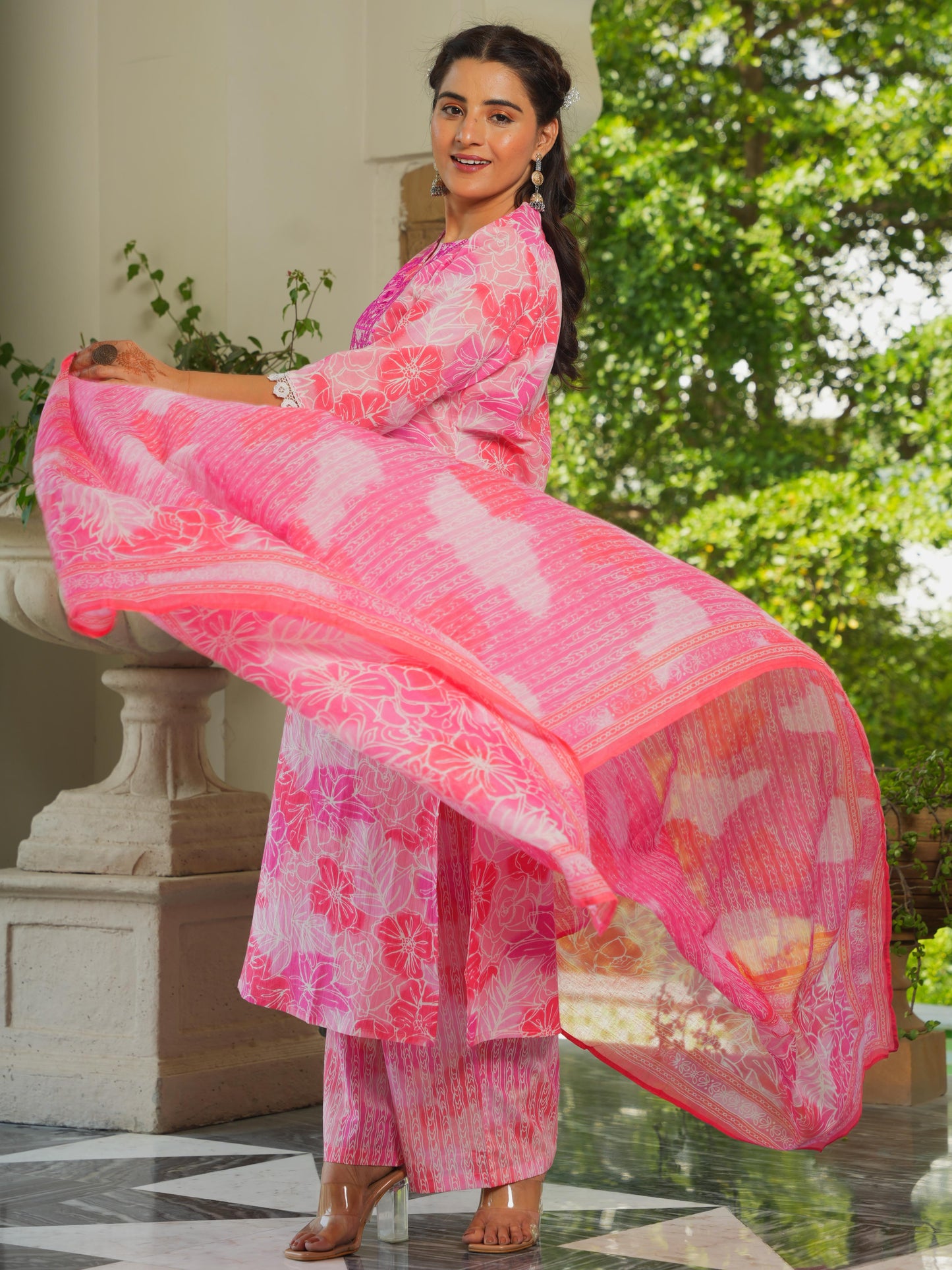 Cotton Voile Striped Pink Dupatta