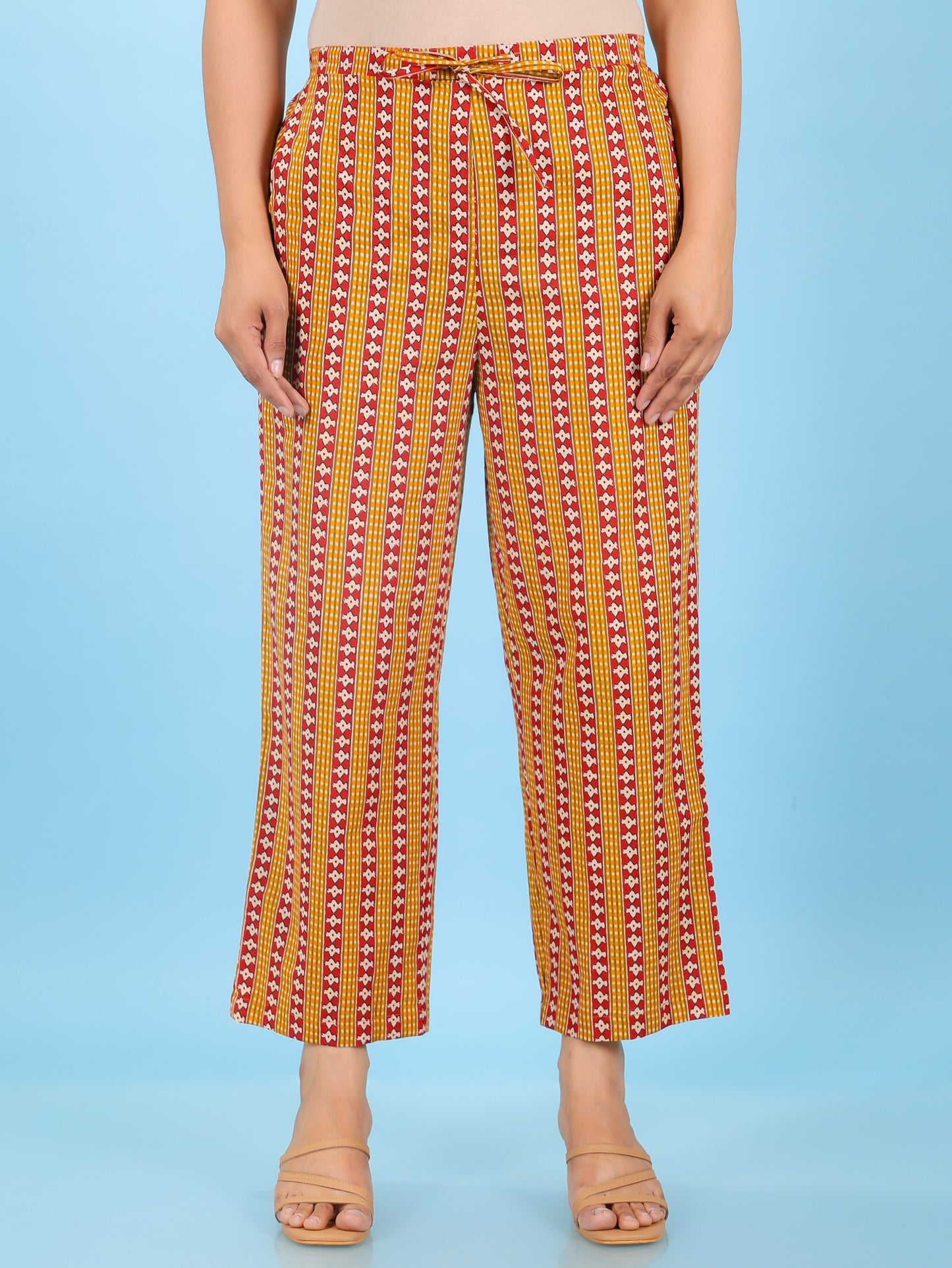 Soft Cotton Tribal Yellow Tapered Trousers