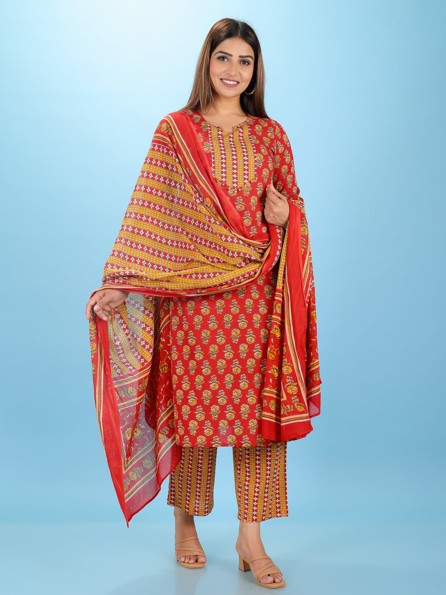 Voile Cotton Tribal Red Dupatta